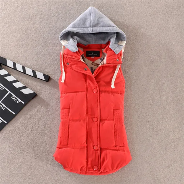 Pinky Is Black Autumn Winter Fashion Cotton Vest Women Patchwork Sleeveless Hooded Collar Casual Coat Colete Feminino Waistcoat