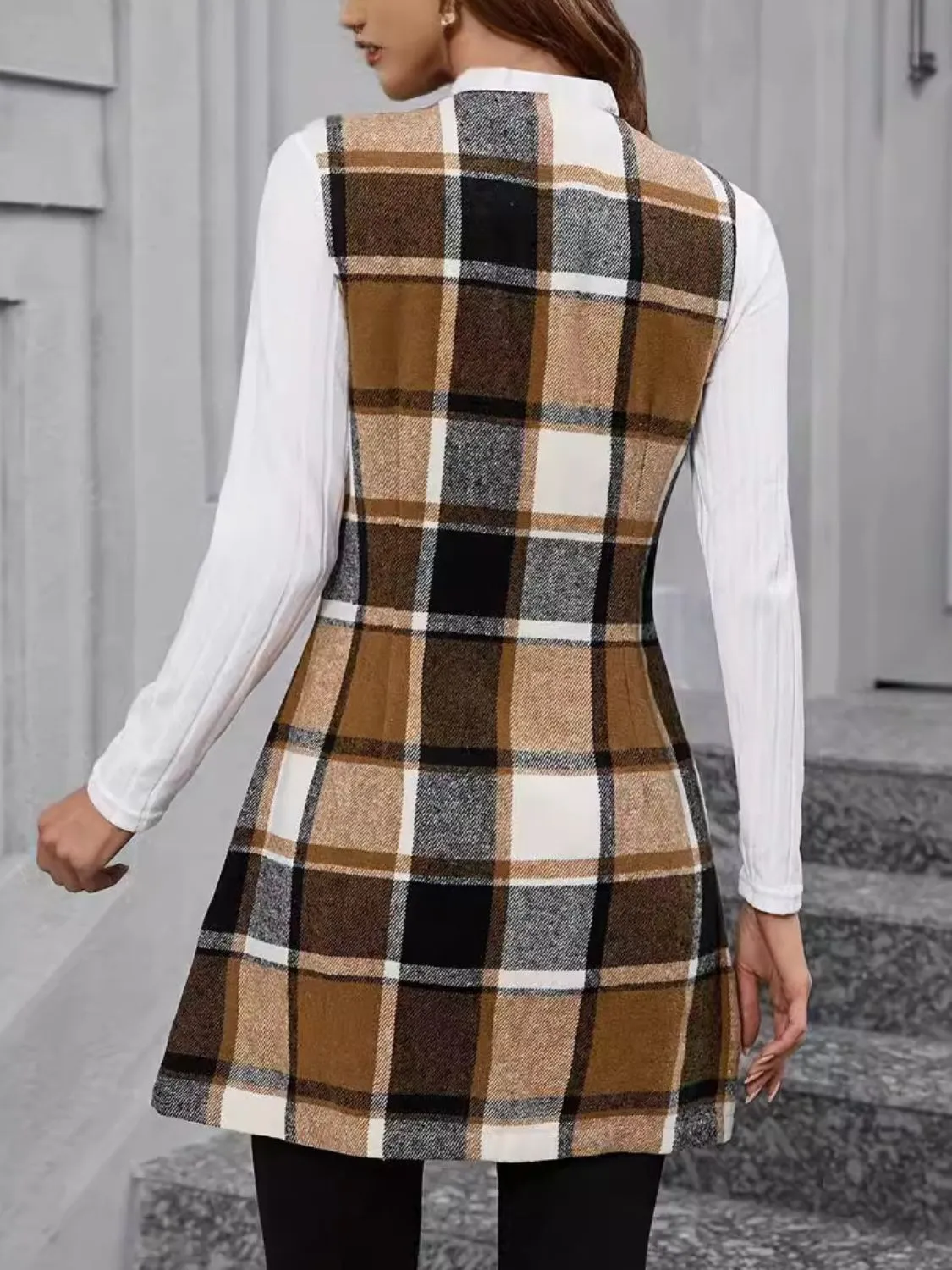 Plaid V-Neck Vest Coat