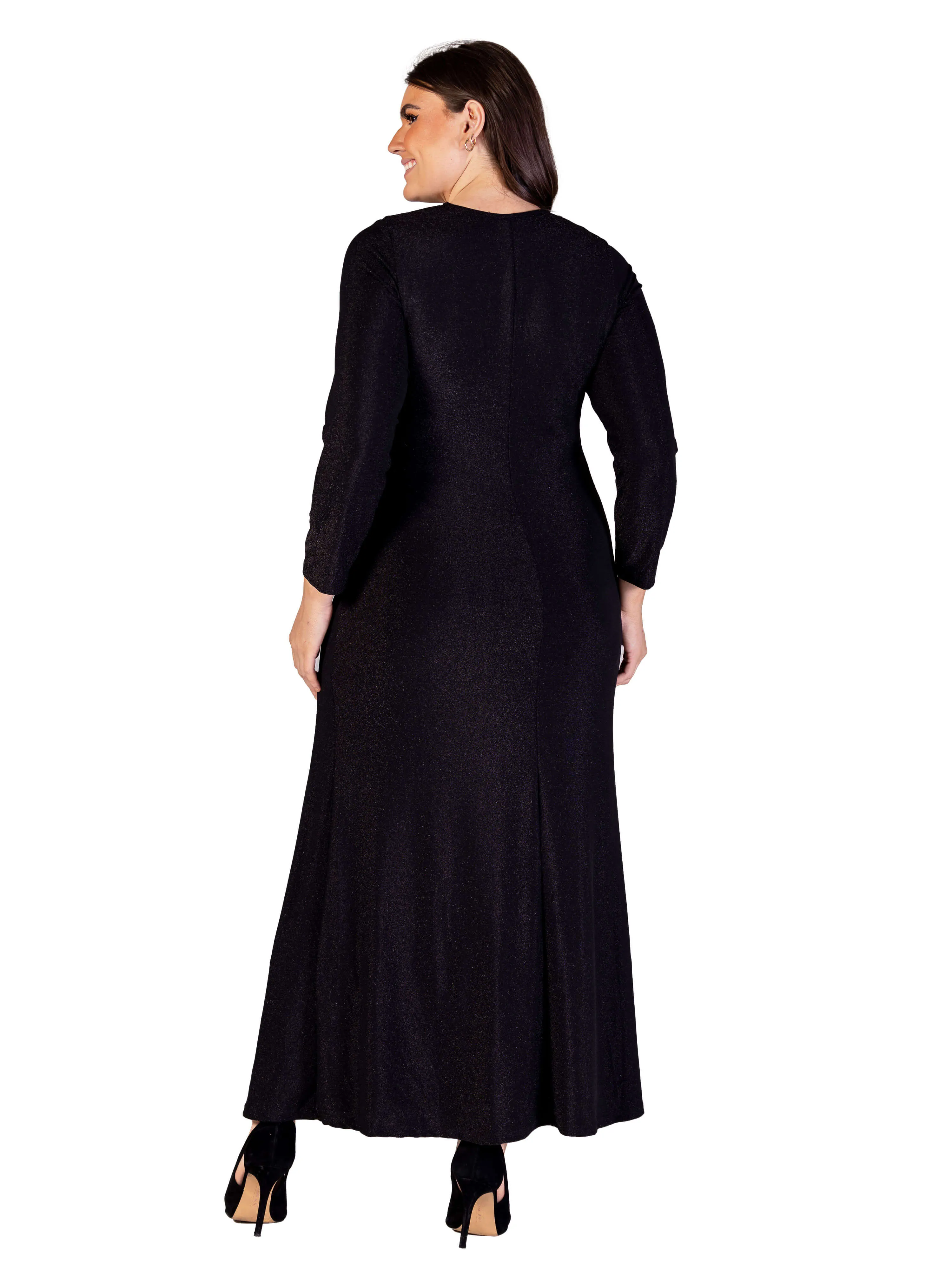 Plus Size Long Sleeve Scoop Neck Shimmery Fabric Maxi Dress