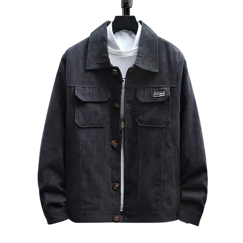 Pologize™ Plain Color Double Pocket Corduroy Jacket