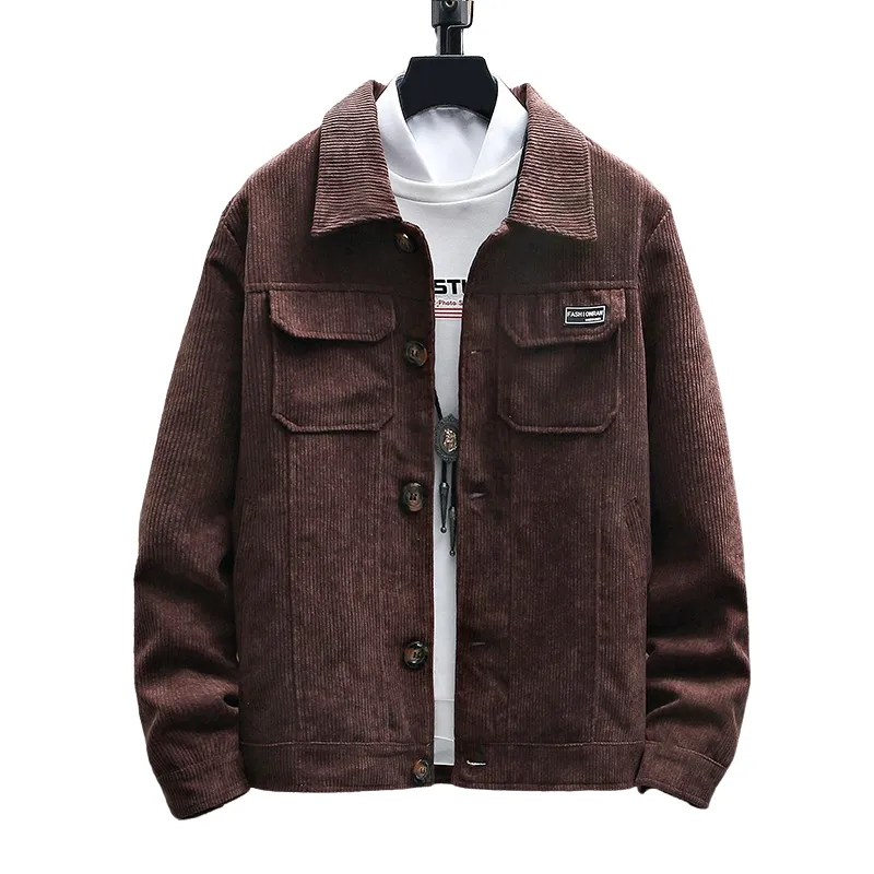 Pologize™ Plain Color Double Pocket Corduroy Jacket