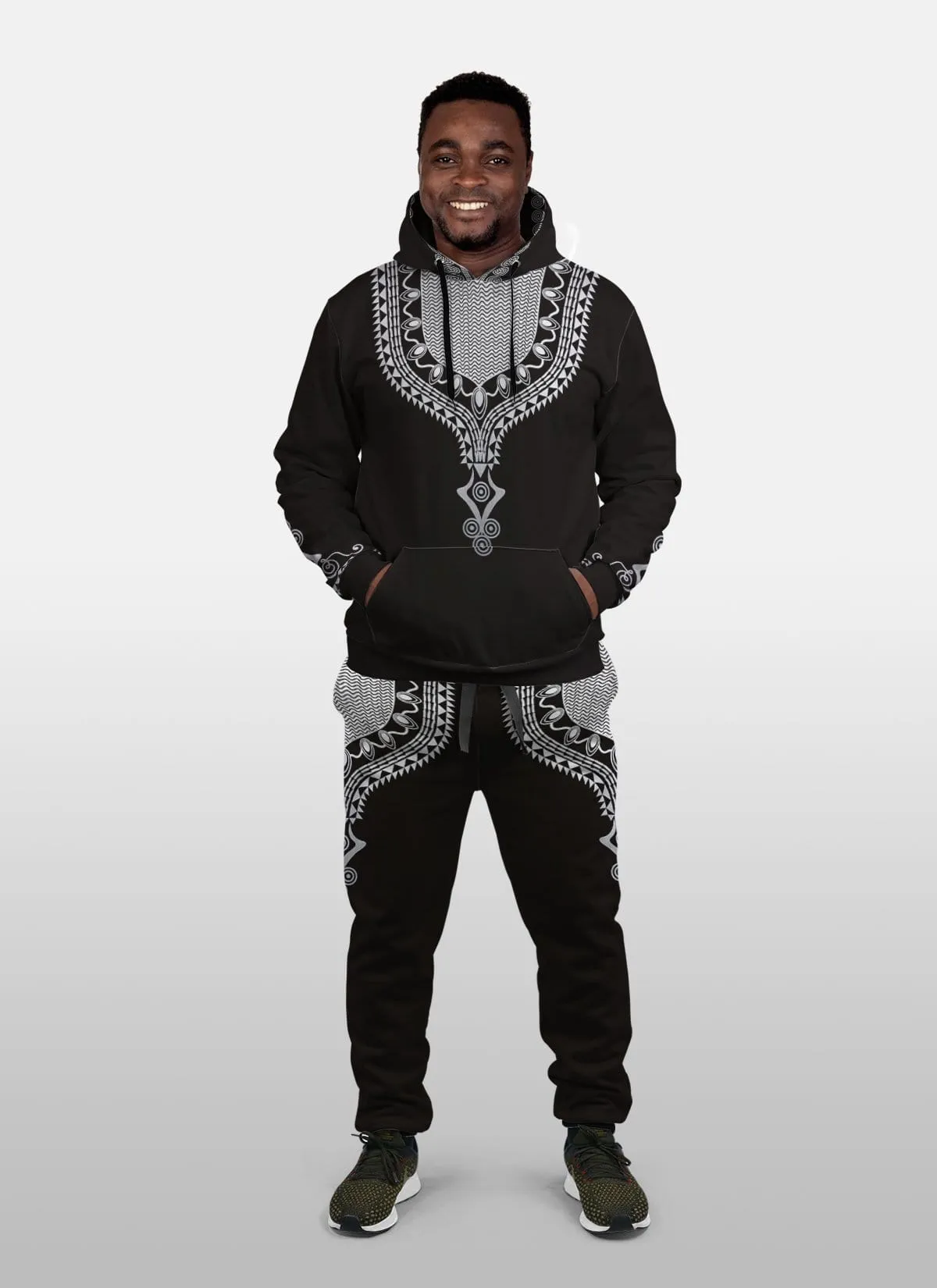 Printed Dashiki Color Black All-over Hoodie And Joggers Set