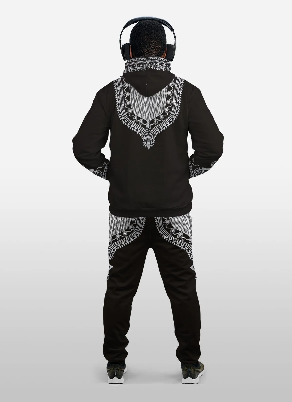 Printed Dashiki Color Black All-over Hoodie And Joggers Set