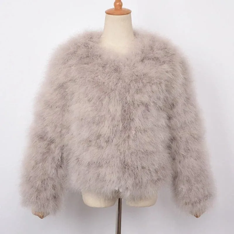 Real Ostrich Feather Coat - Luxurious Winter Outerwear for Women