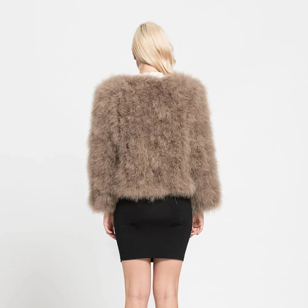 Real Ostrich Feather Coat - Luxurious Winter Outerwear for Women