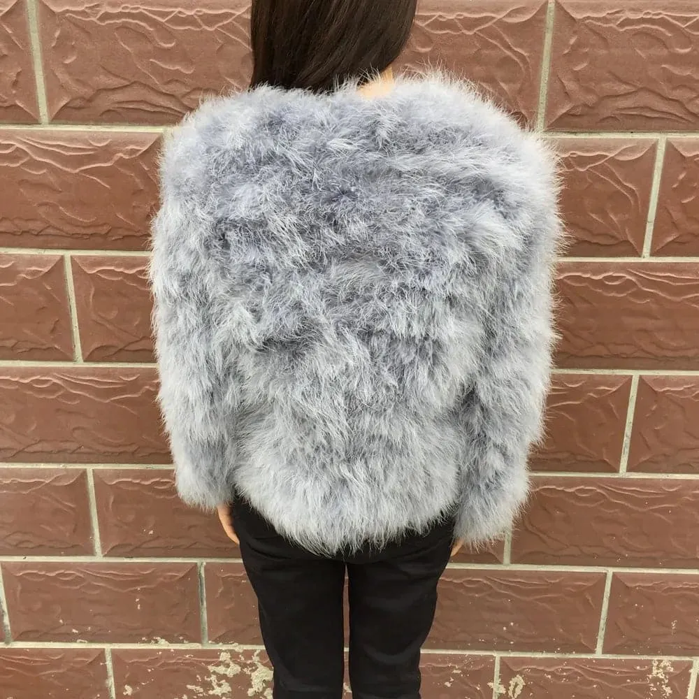 Real Ostrich Feather Coat - Luxurious Winter Outerwear for Women