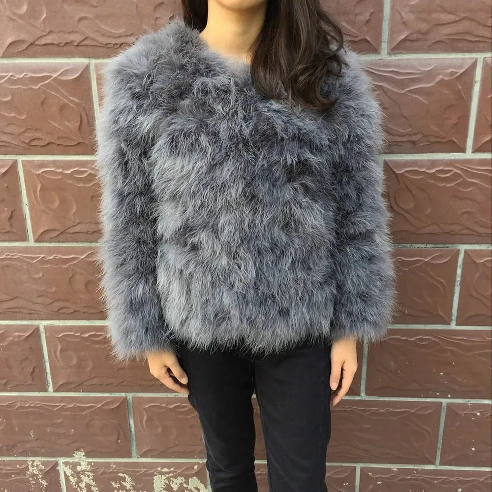 Real Ostrich Feather Coat - Luxurious Winter Outerwear for Women