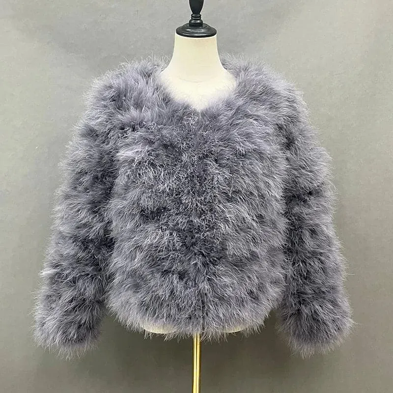 Real Ostrich Feather Coat - Luxurious Winter Outerwear for Women