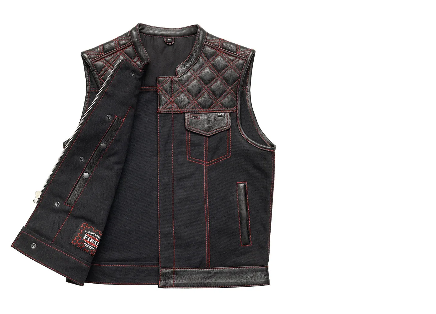 Red Stitch FIM664CNVQ | Hunt Club - Men's Motorcycle Leather & Canvas Vest