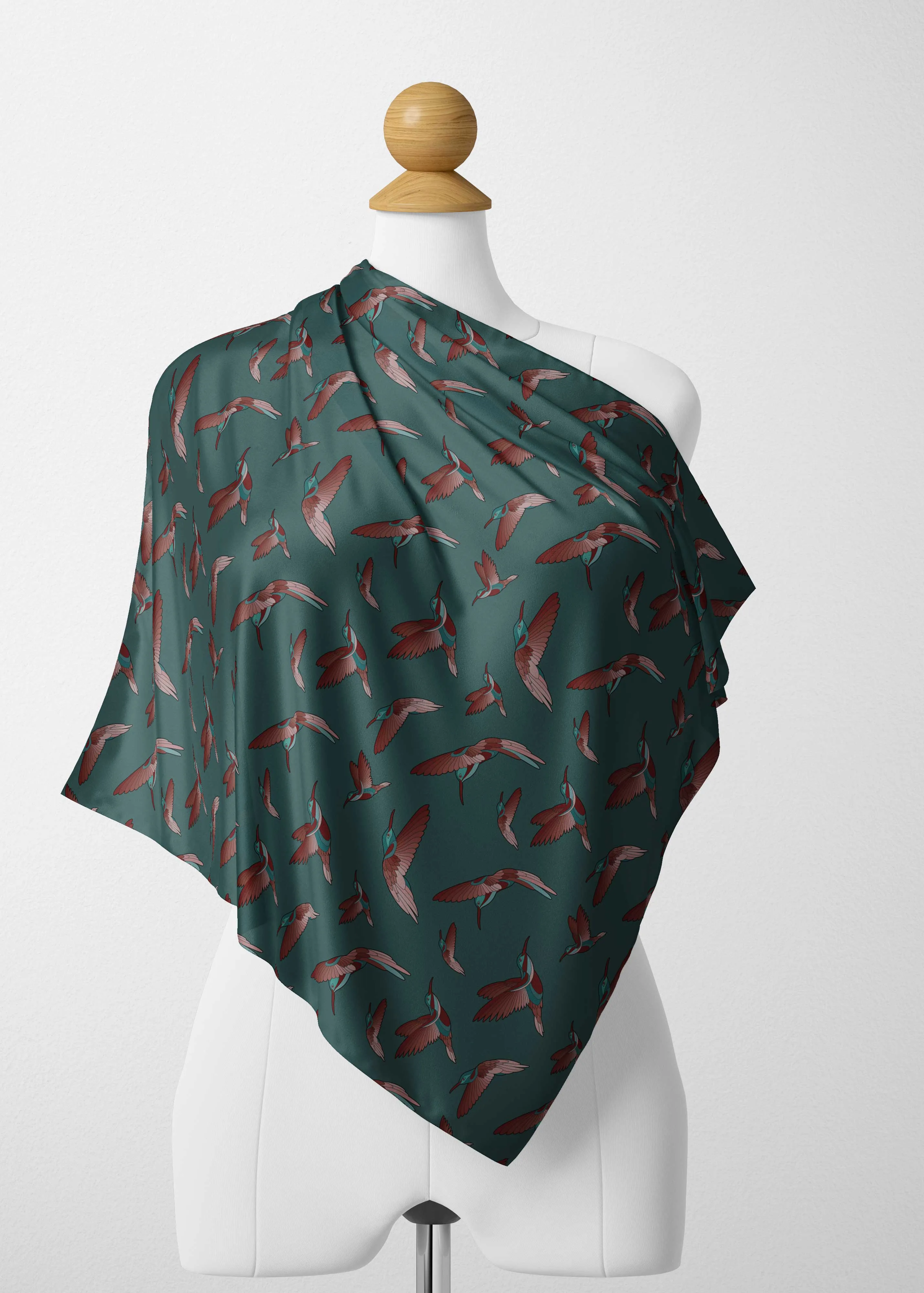 Red Swift Turquoise Satin Shawl