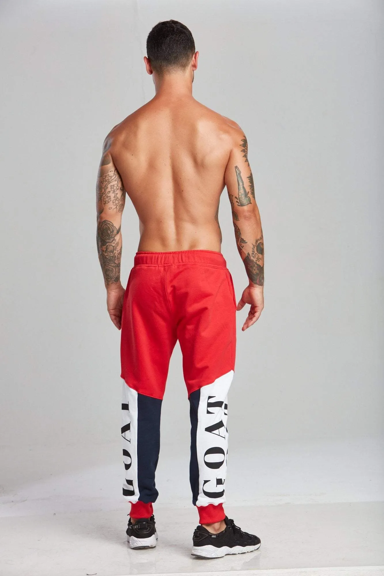 RED TRI-PANEL TRACK PANTS (UNISEX)