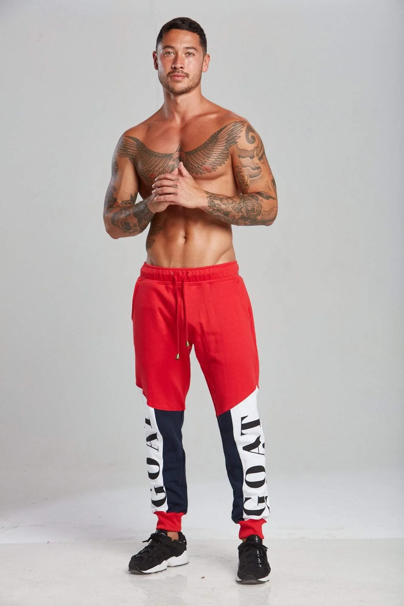 RED TRI-PANEL TRACK PANTS (UNISEX)