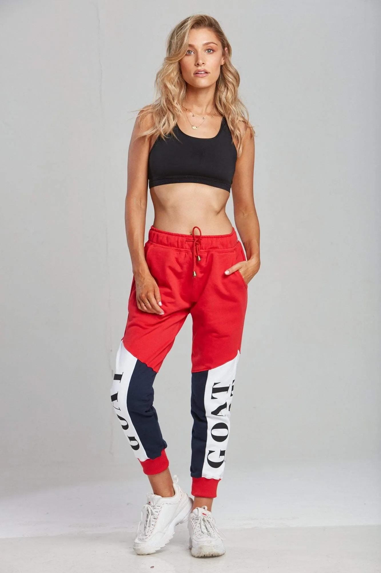 RED TRI-PANEL TRACK PANTS (UNISEX)