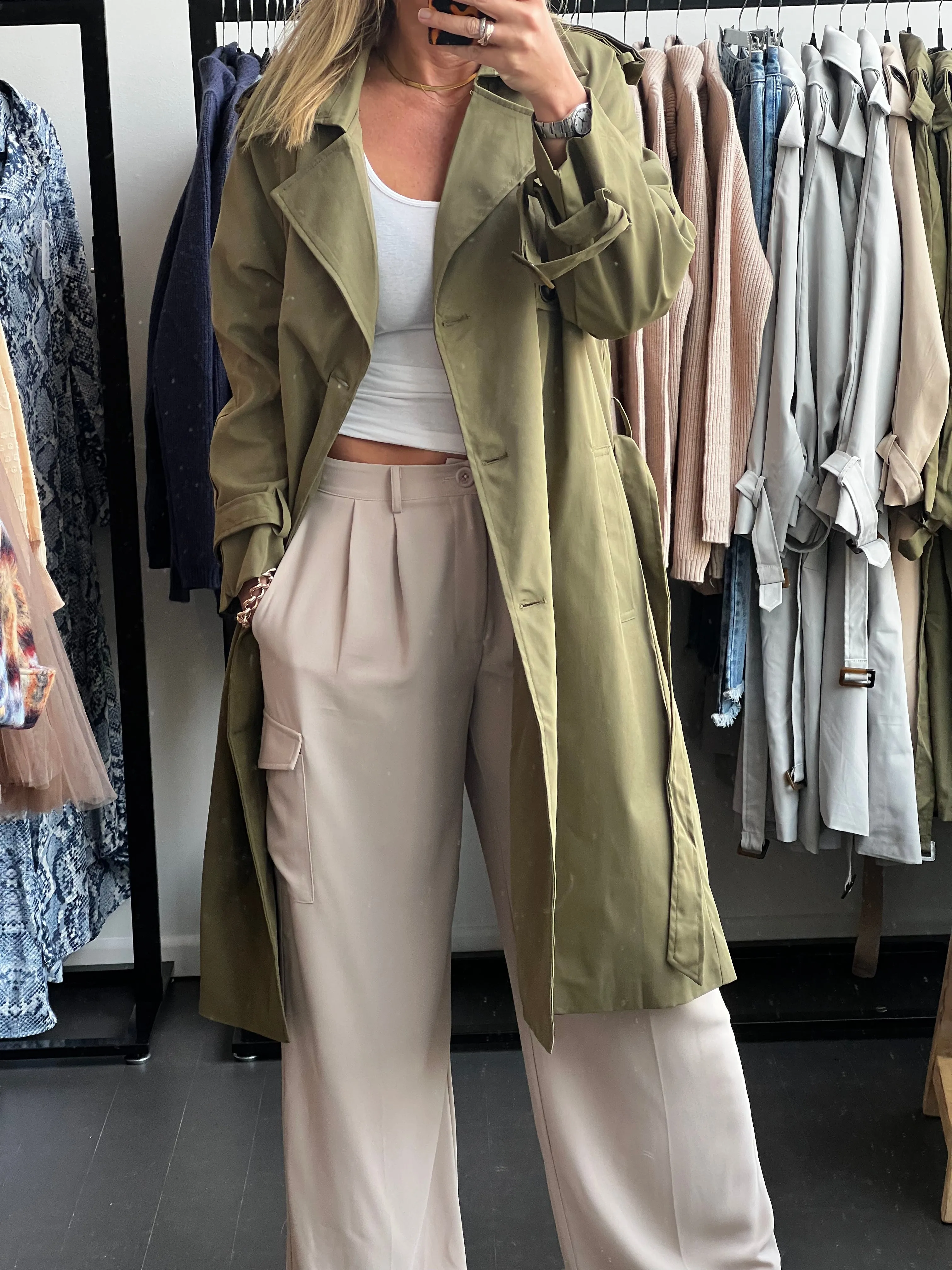 Relaxed Trench Jacket Coat - Khaki