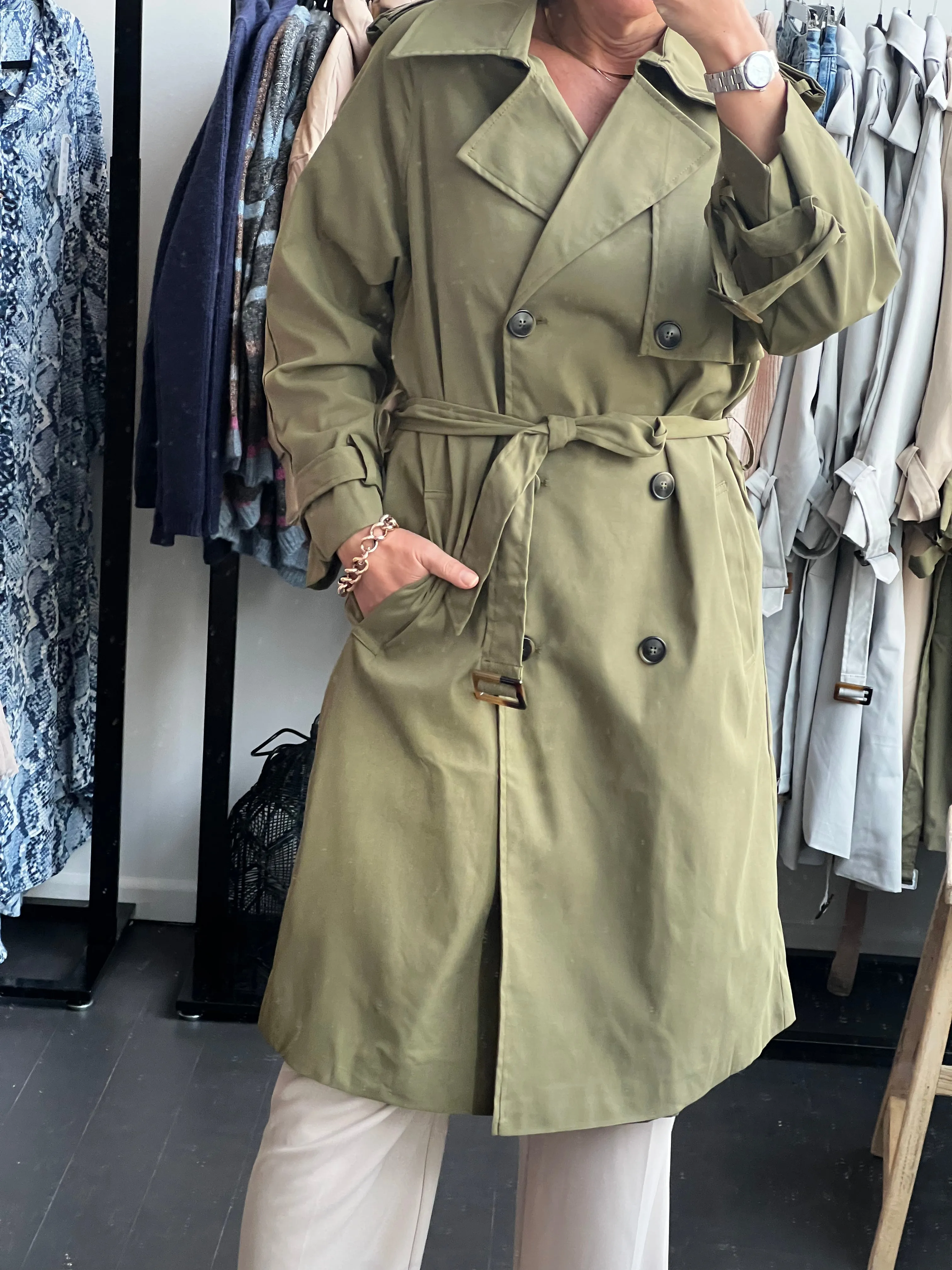 Relaxed Trench Jacket Coat - Khaki