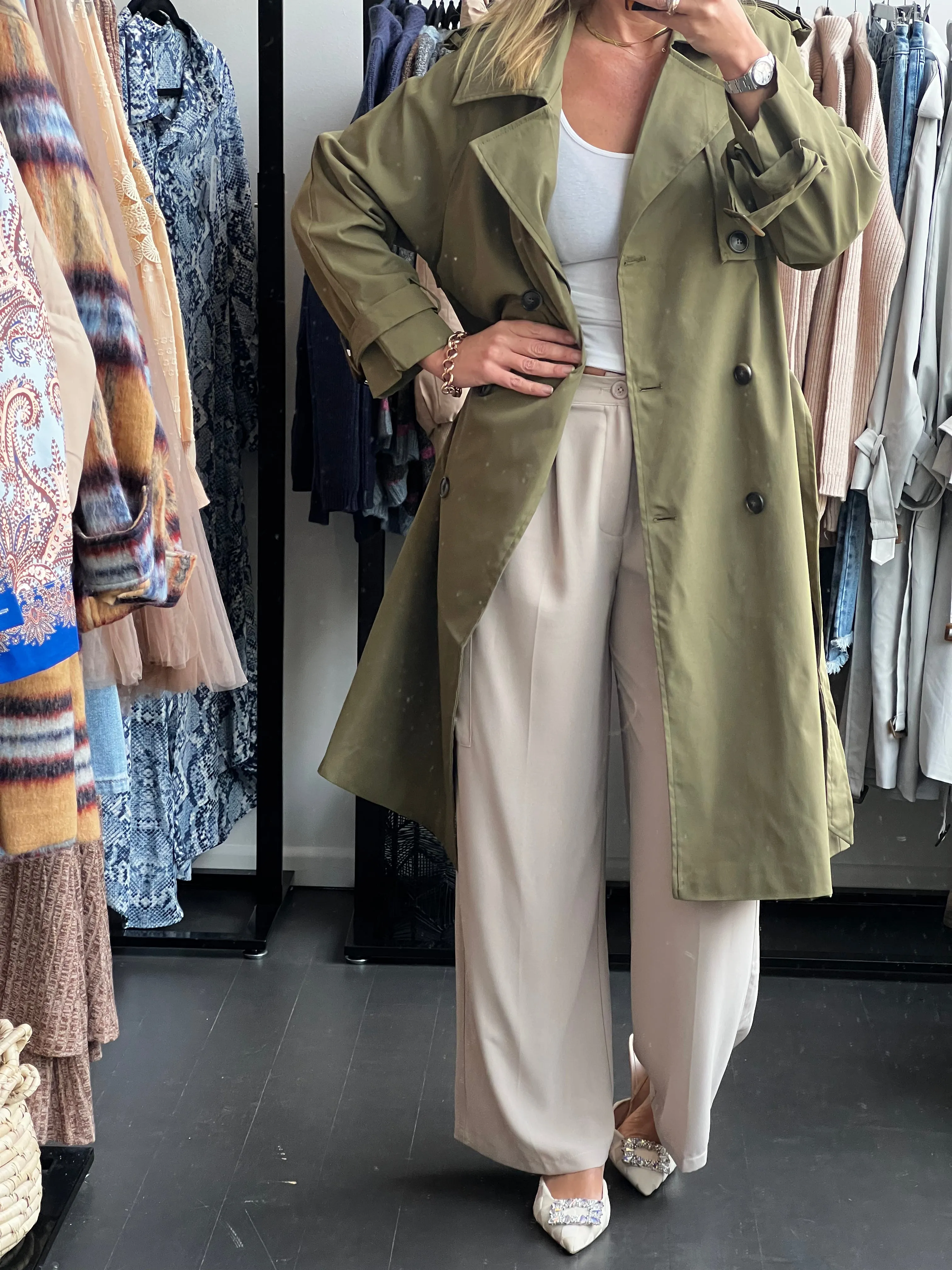 Relaxed Trench Jacket Coat - Khaki