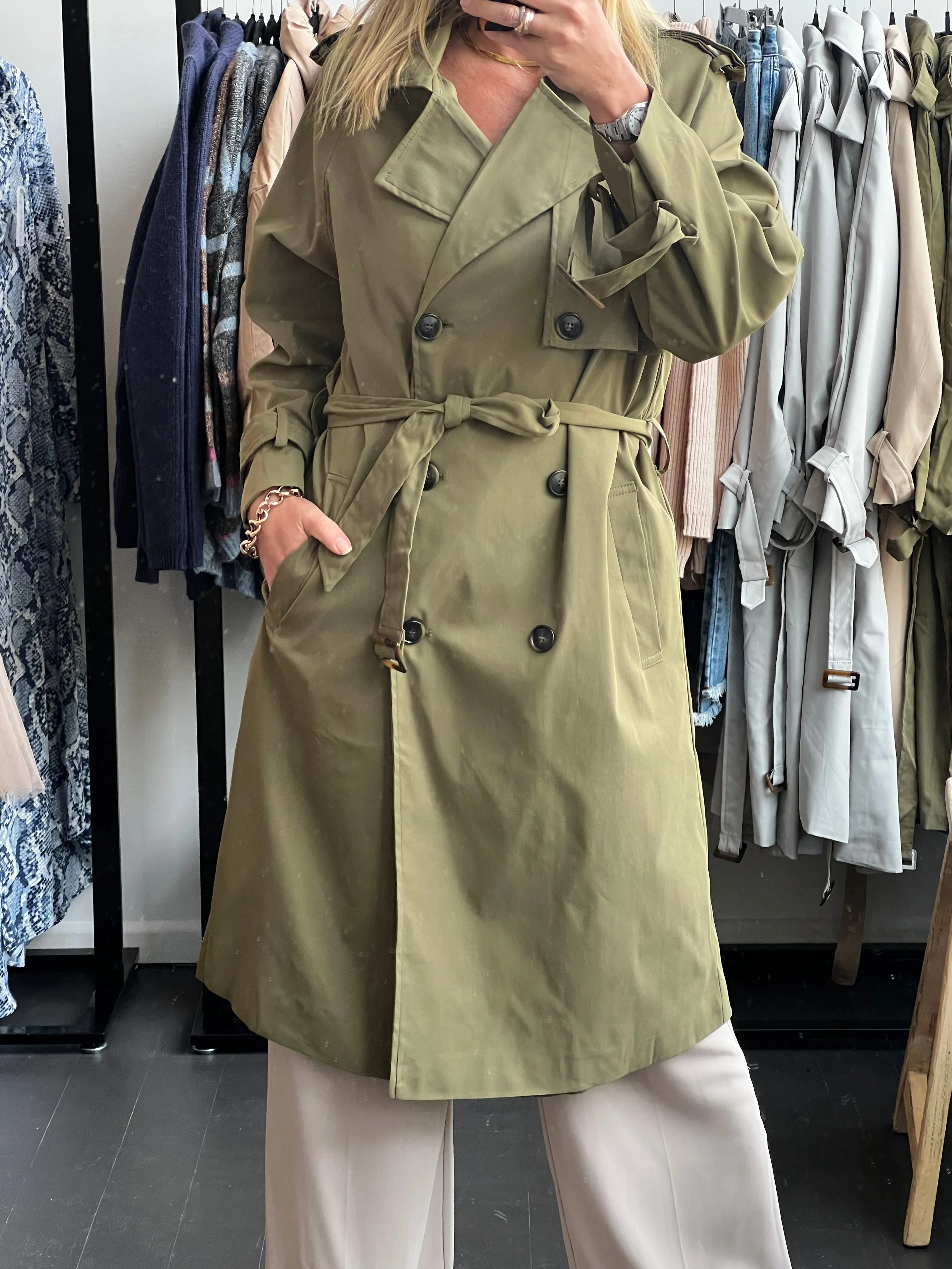 Relaxed Trench Jacket Coat - Khaki