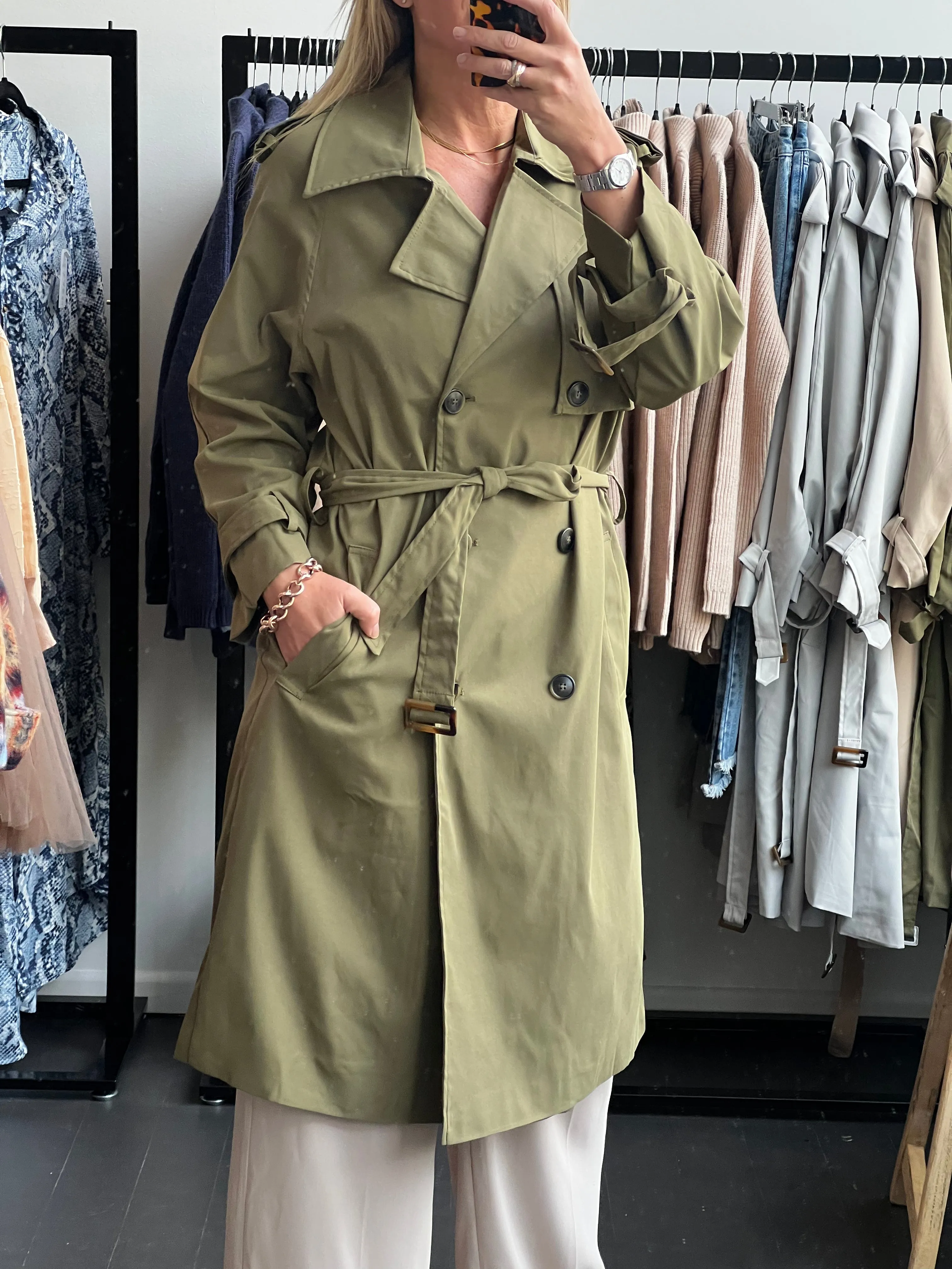 Relaxed Trench Jacket Coat - Khaki