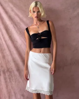 Resira Midi Skirt in Satin Pearled Ivory with Lace