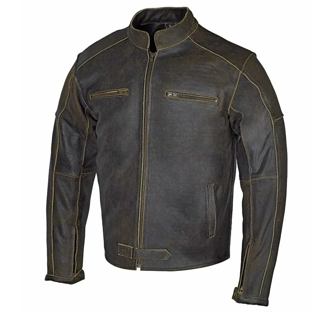 RIDERACT® Vintage Men Motorcycle Leather Jacket Distress