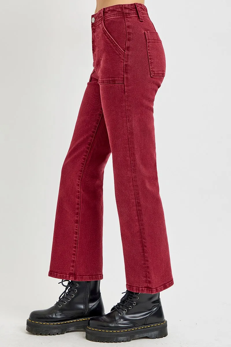 RISEN High Rise Straight Jeans with Patch Pockets