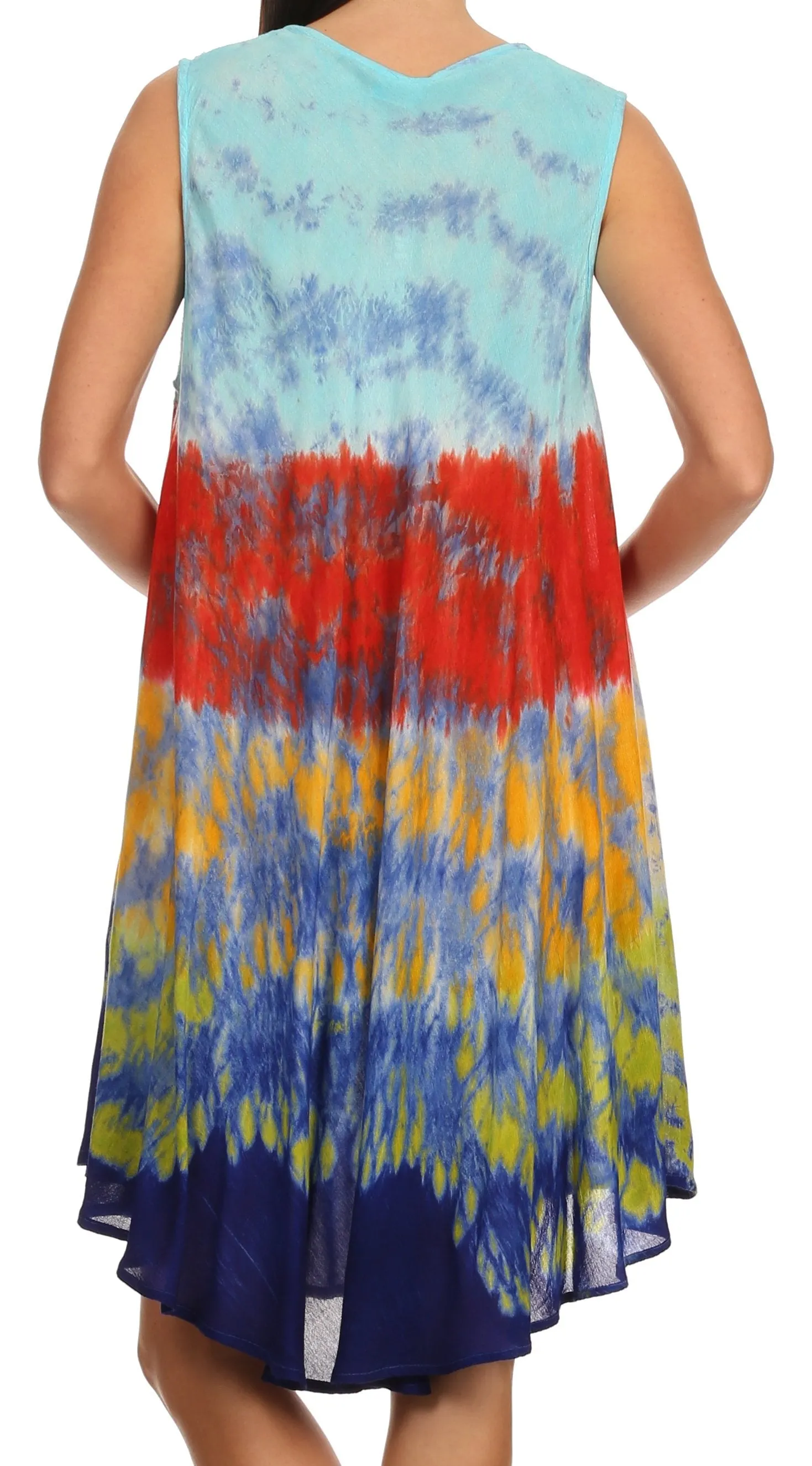 Sakkas Nora Sleeveless Embroidered Short Tie Dye Caftan Dress / Cover Up