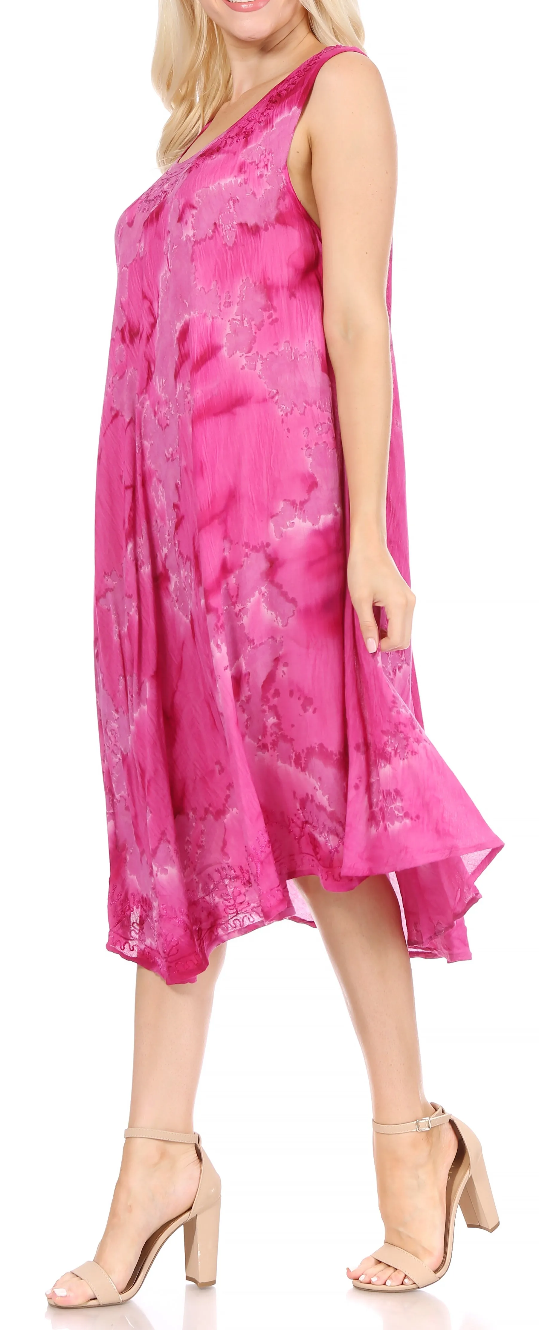 Sakkas Nora Sleeveless Embroidered Short Tie Dye Caftan Dress / Cover Up