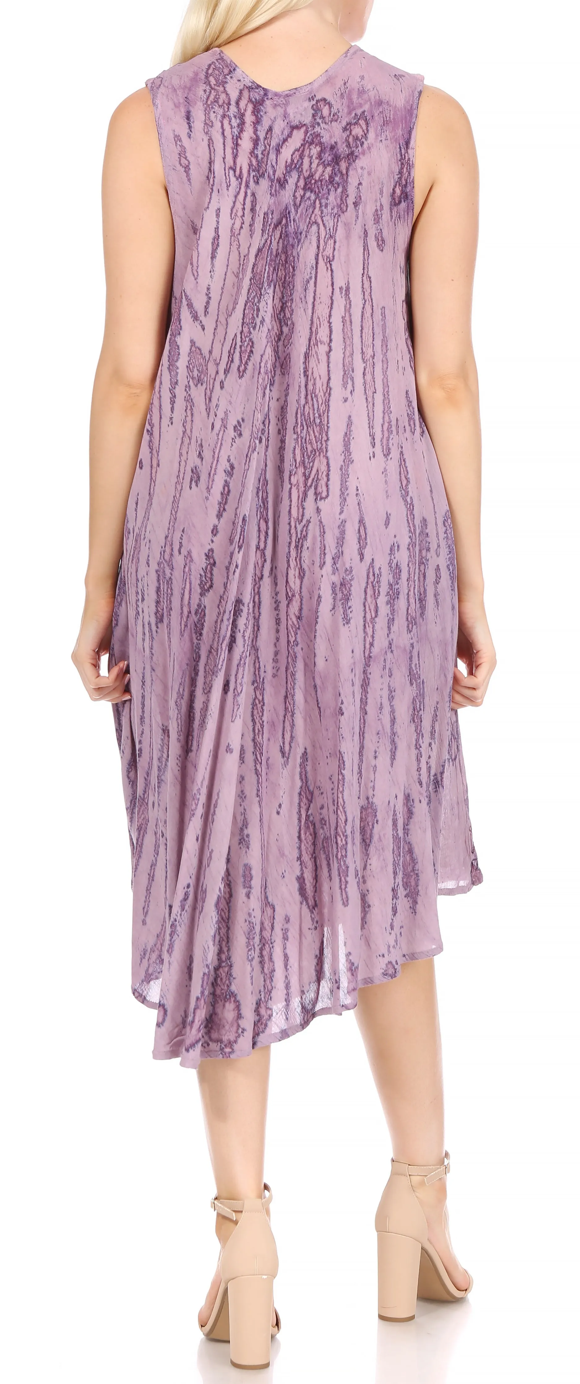 Sakkas Nora Sleeveless Embroidered Short Tie Dye Caftan Dress / Cover Up