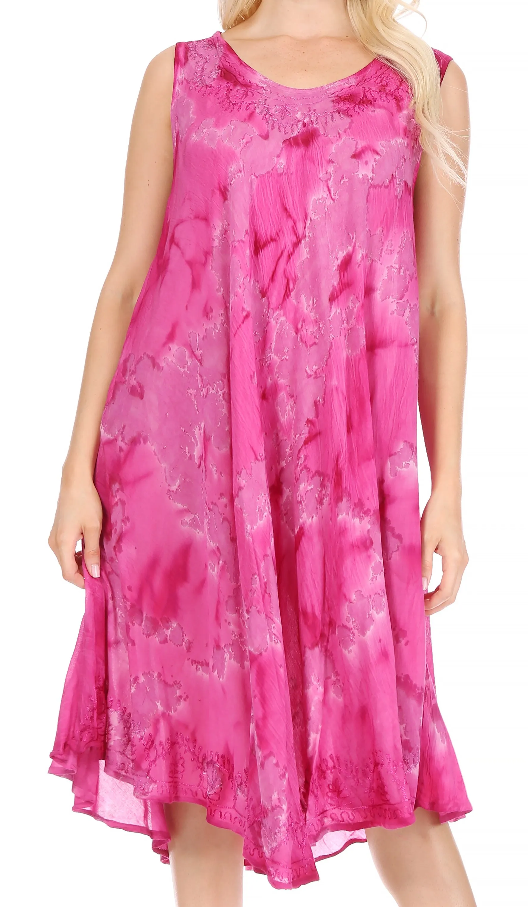 Sakkas Nora Sleeveless Embroidered Short Tie Dye Caftan Dress / Cover Up