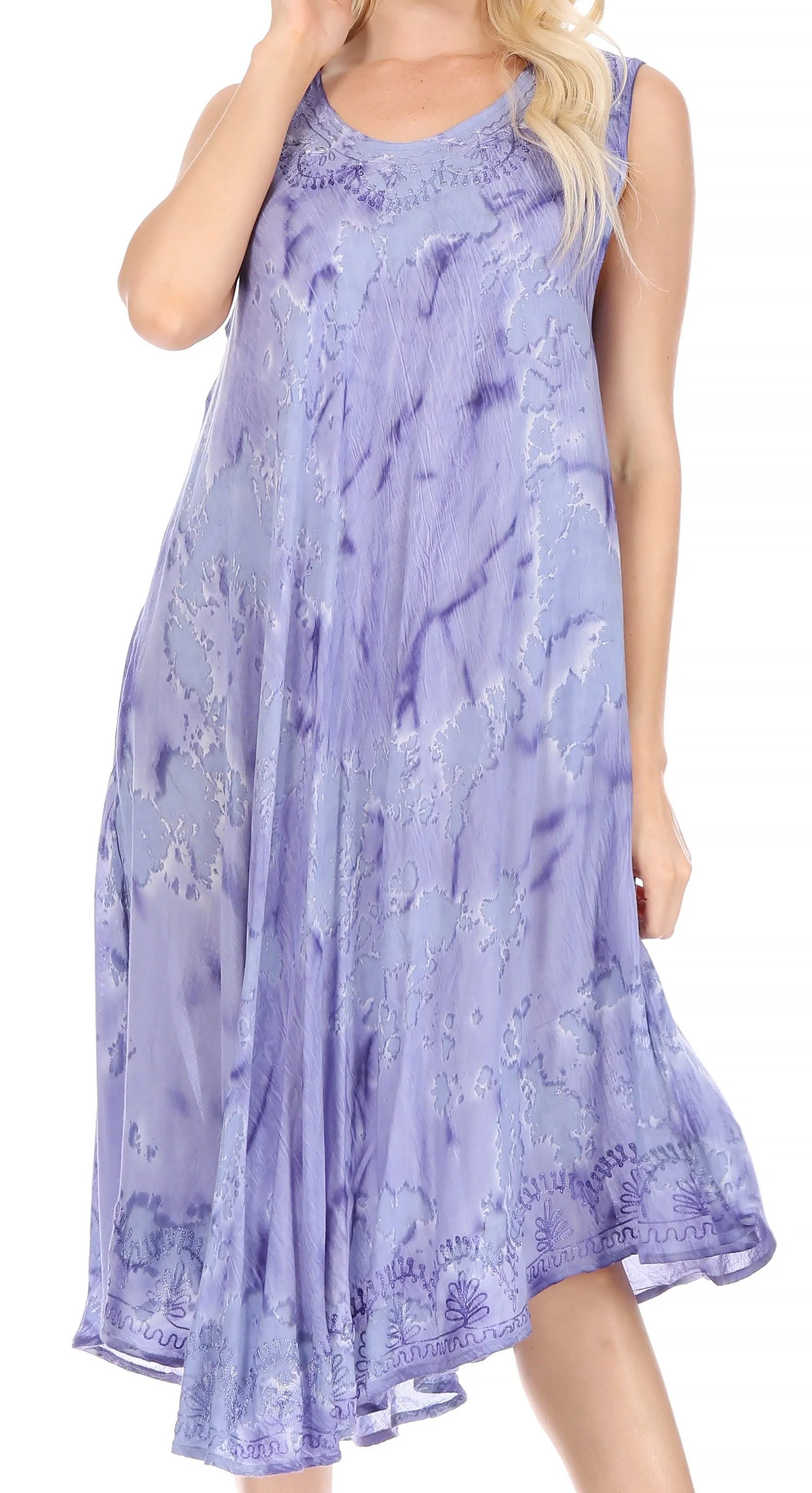 Sakkas Nora Sleeveless Embroidered Short Tie Dye Caftan Dress / Cover Up