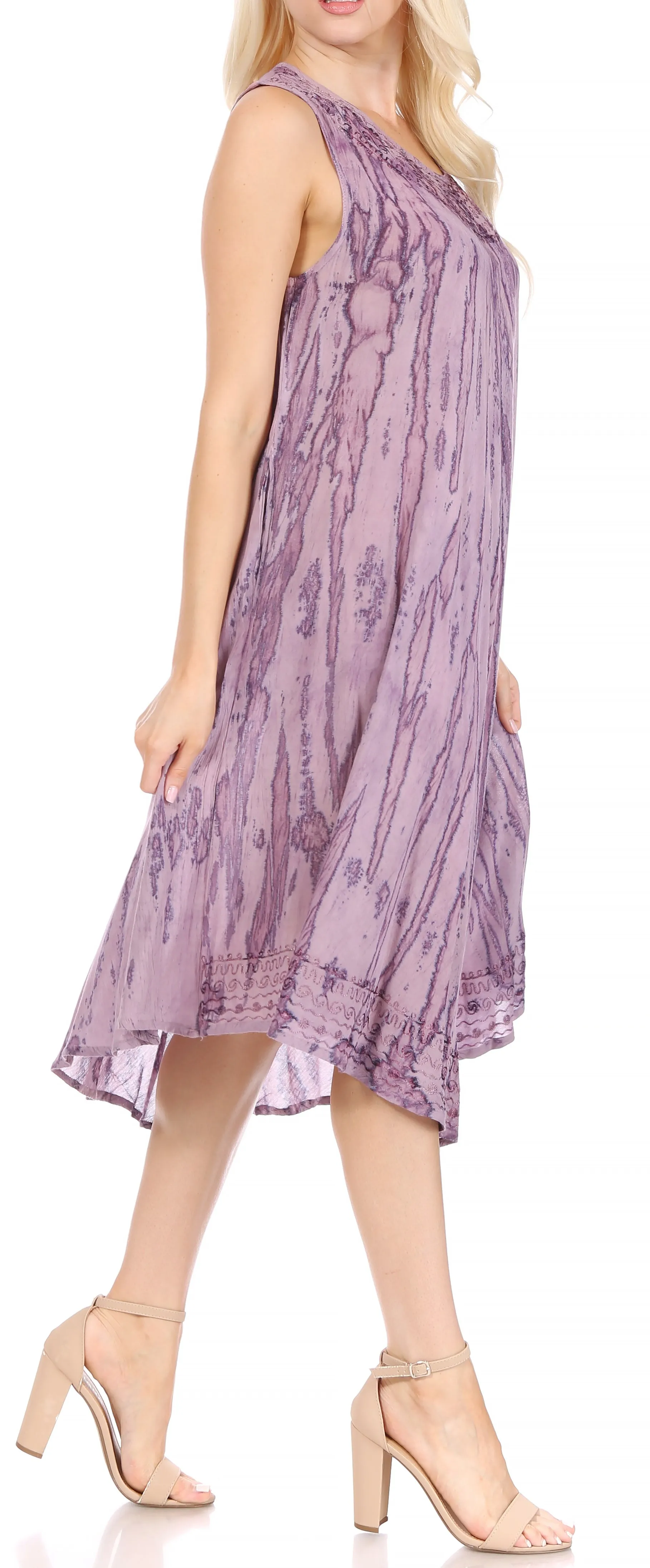 Sakkas Nora Sleeveless Embroidered Short Tie Dye Caftan Dress / Cover Up