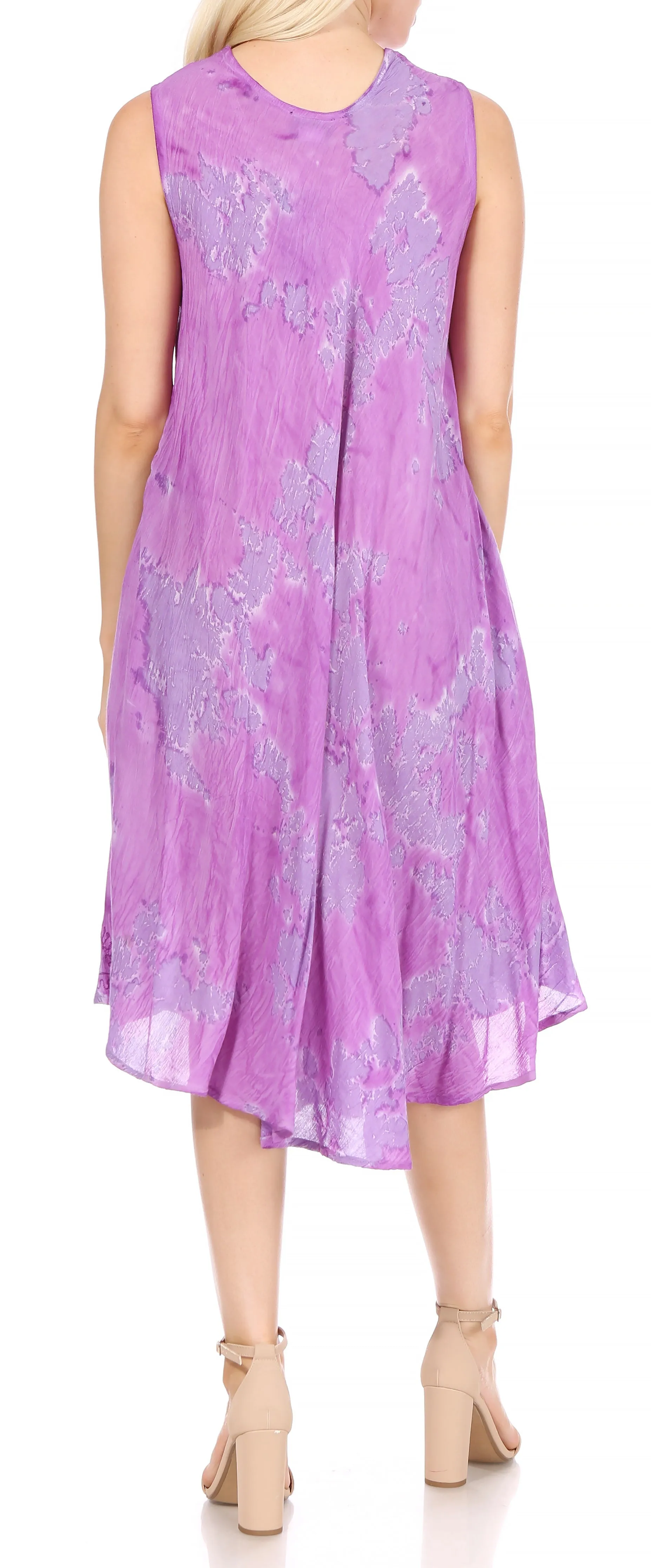 Sakkas Nora Sleeveless Embroidered Short Tie Dye Caftan Dress / Cover Up