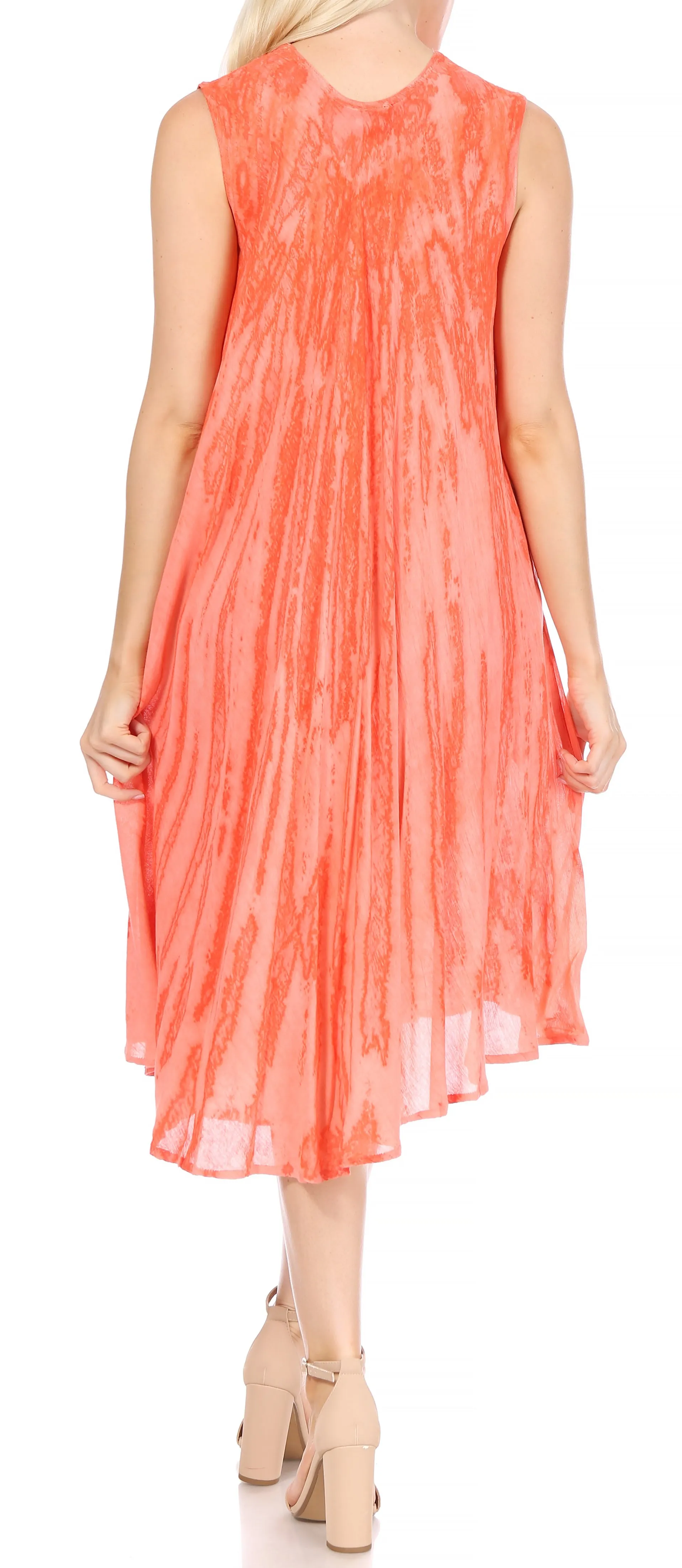 Sakkas Nora Sleeveless Embroidered Short Tie Dye Caftan Dress / Cover Up