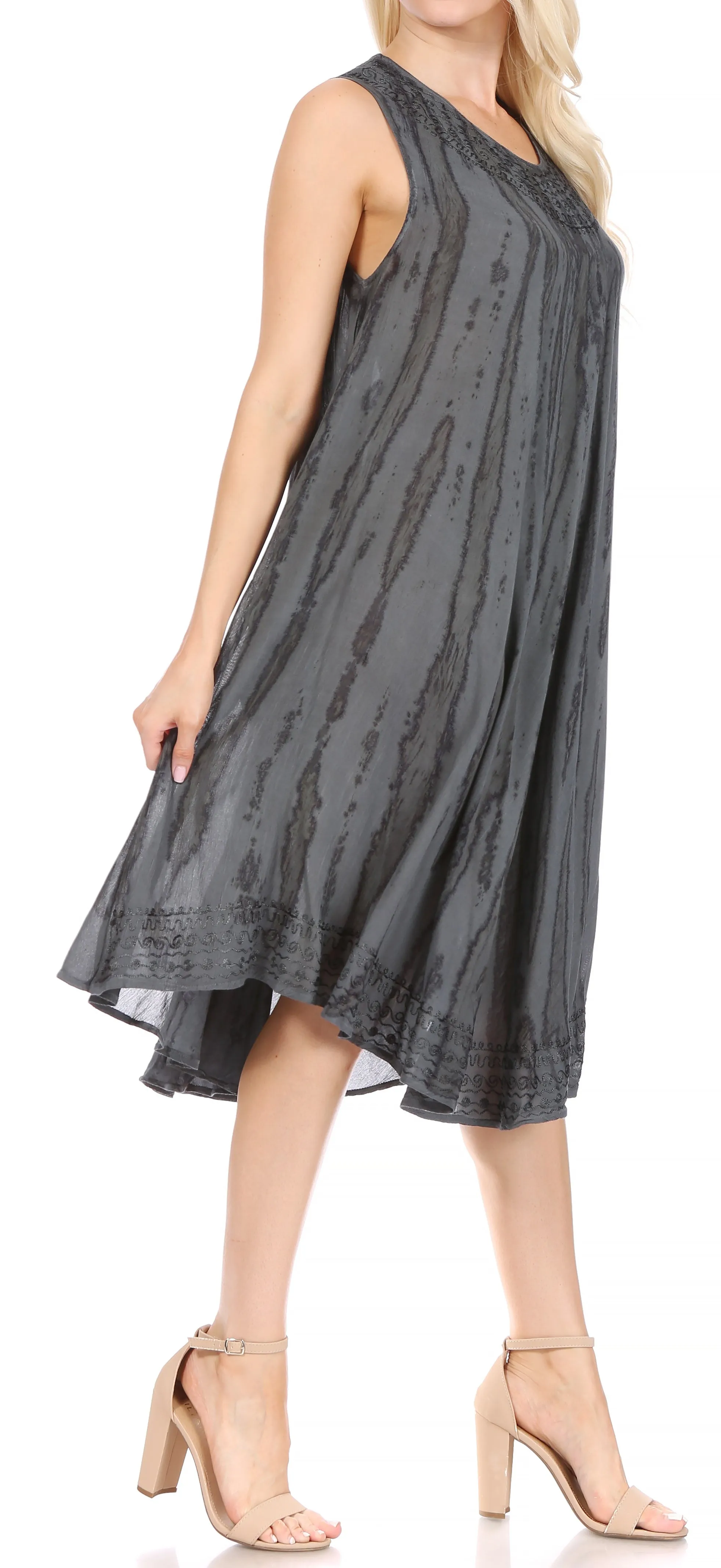 Sakkas Nora Sleeveless Embroidered Short Tie Dye Caftan Dress / Cover Up