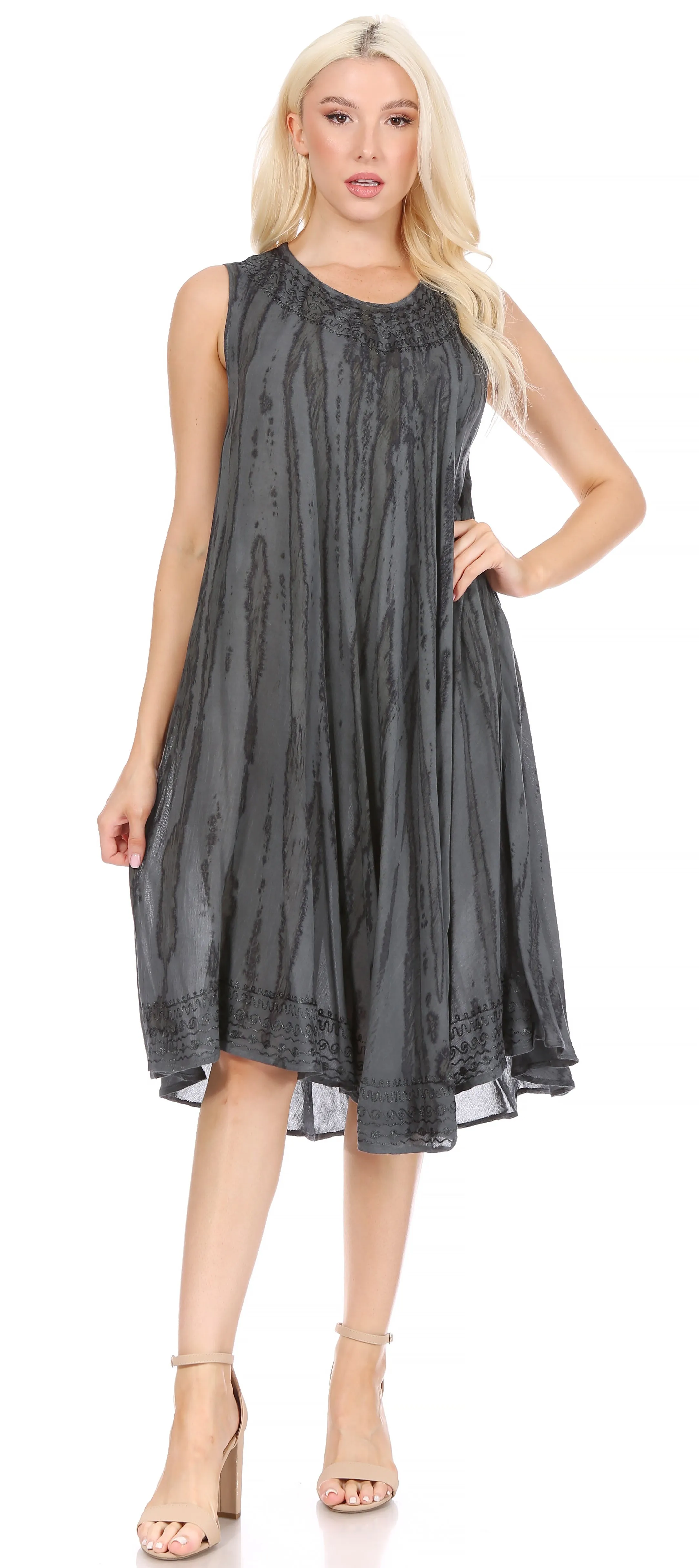 Sakkas Nora Sleeveless Embroidered Short Tie Dye Caftan Dress / Cover Up