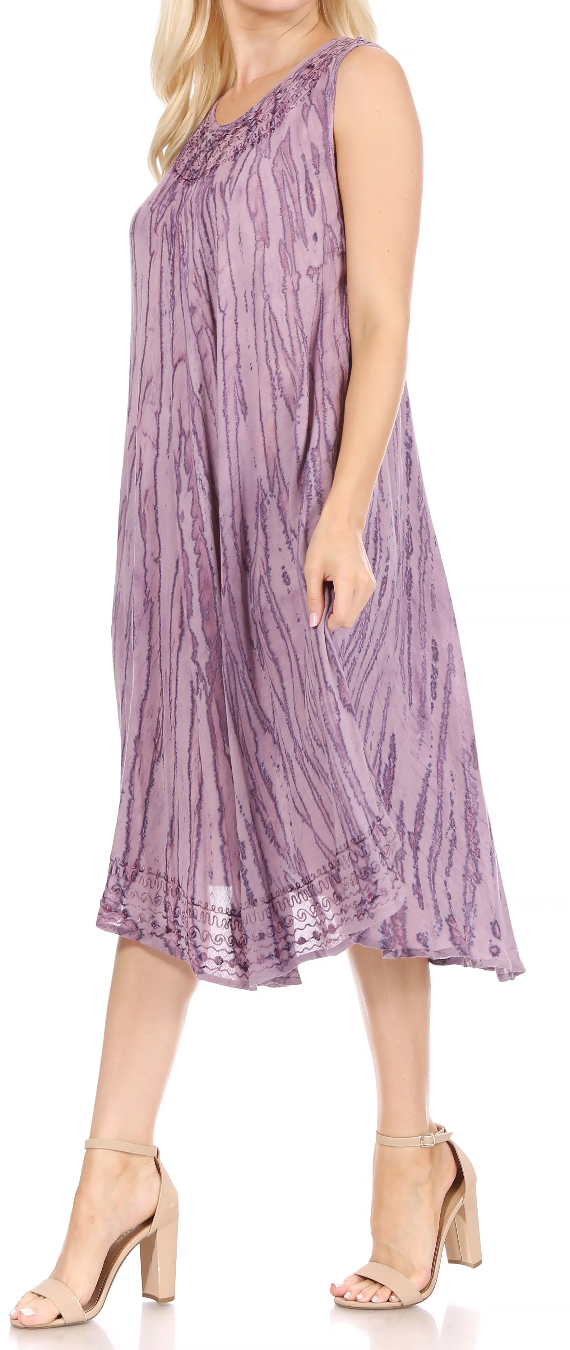 Sakkas Nora Sleeveless Embroidered Short Tie Dye Caftan Dress / Cover Up