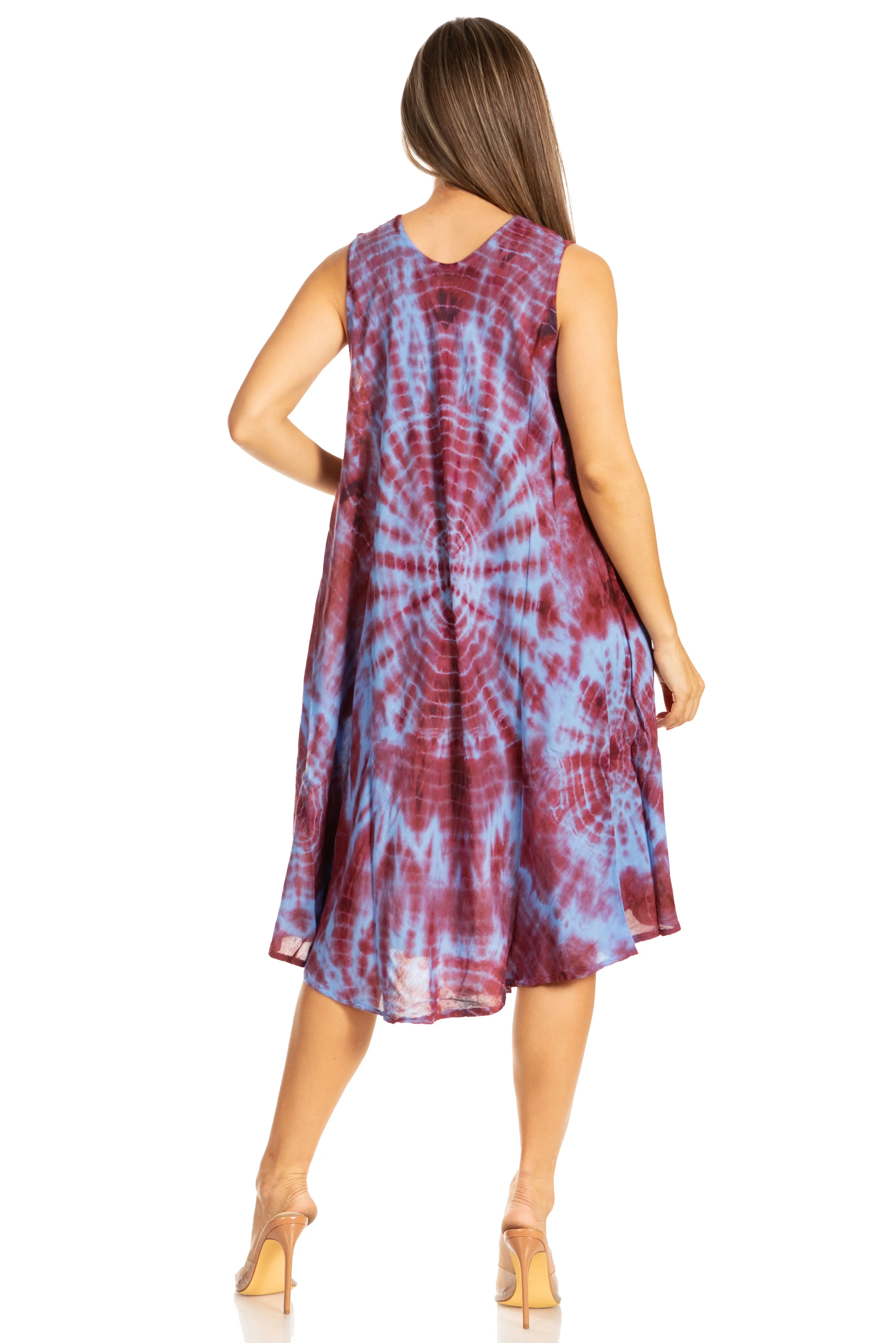 Sakkas Nora Sleeveless Embroidered Short Tie Dye Caftan Dress / Cover Up