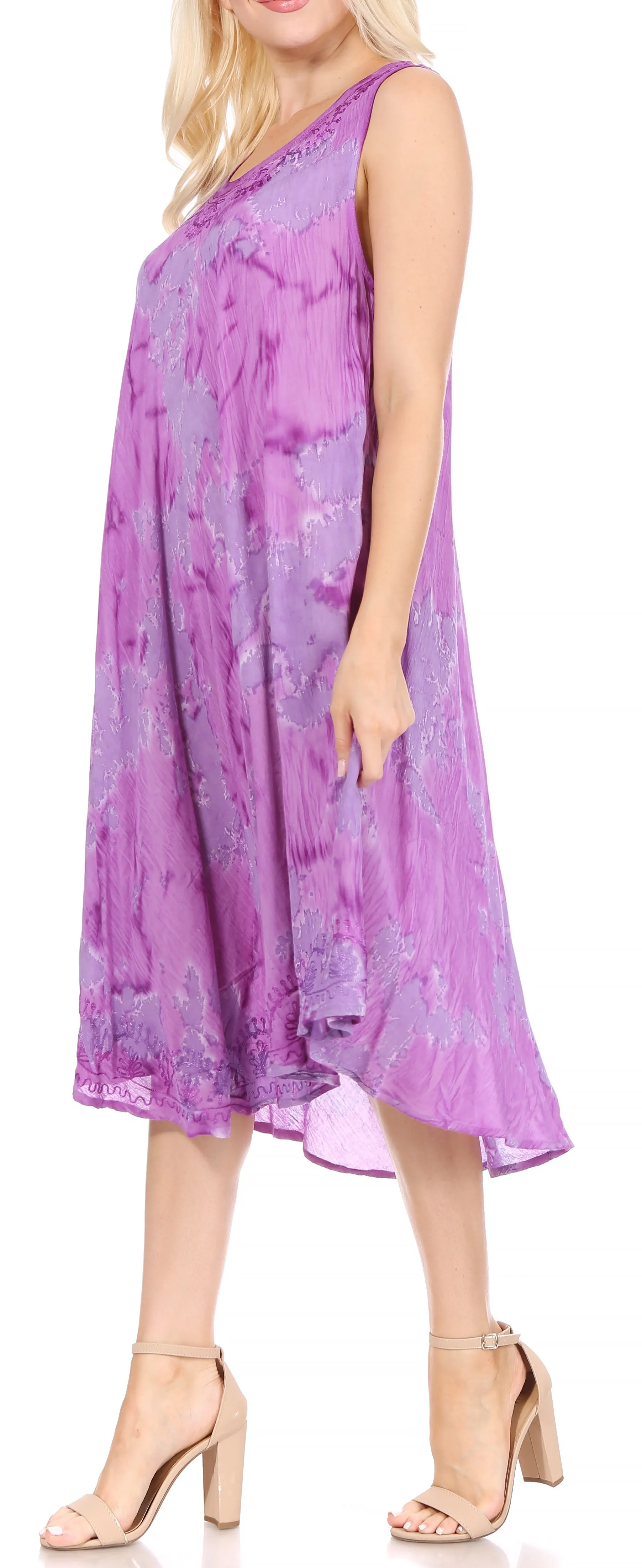 Sakkas Nora Sleeveless Embroidered Short Tie Dye Caftan Dress / Cover Up