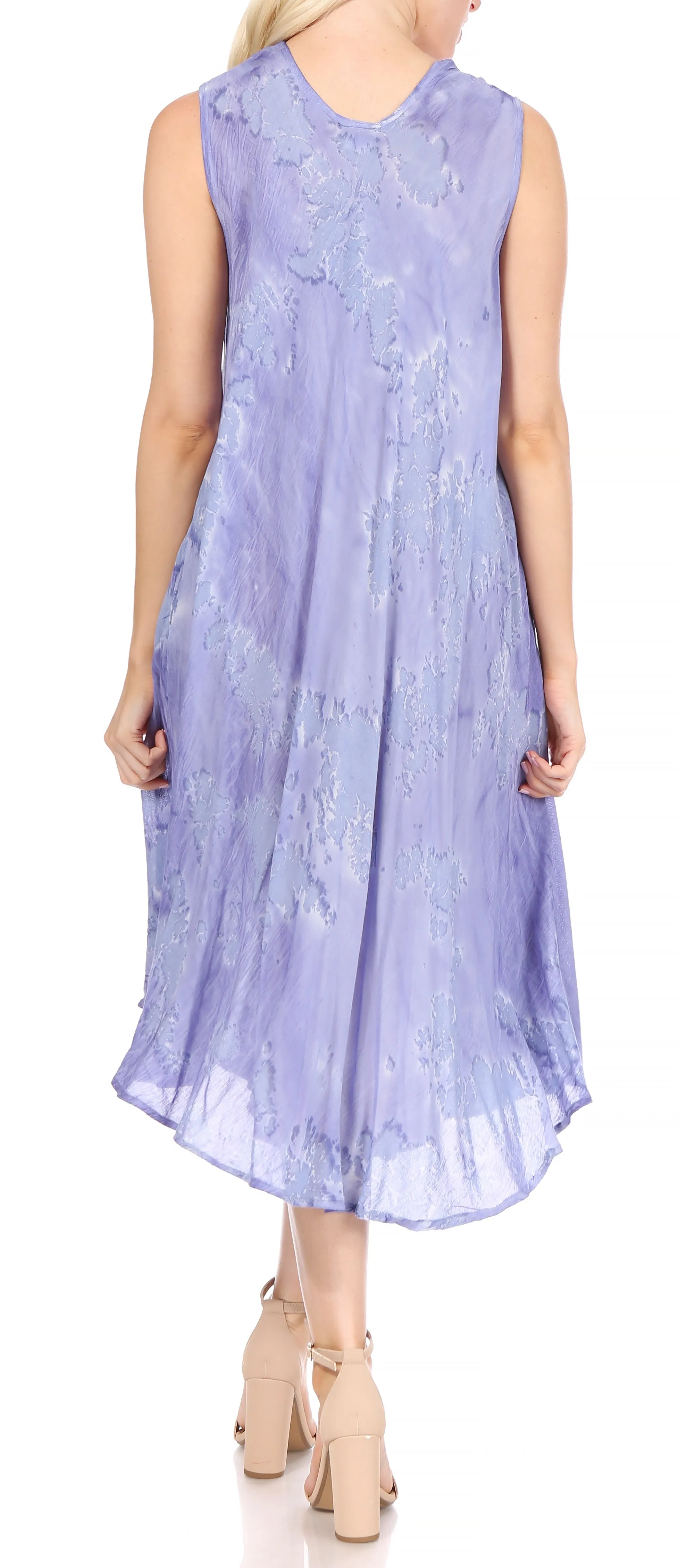 Sakkas Nora Sleeveless Embroidered Short Tie Dye Caftan Dress / Cover Up