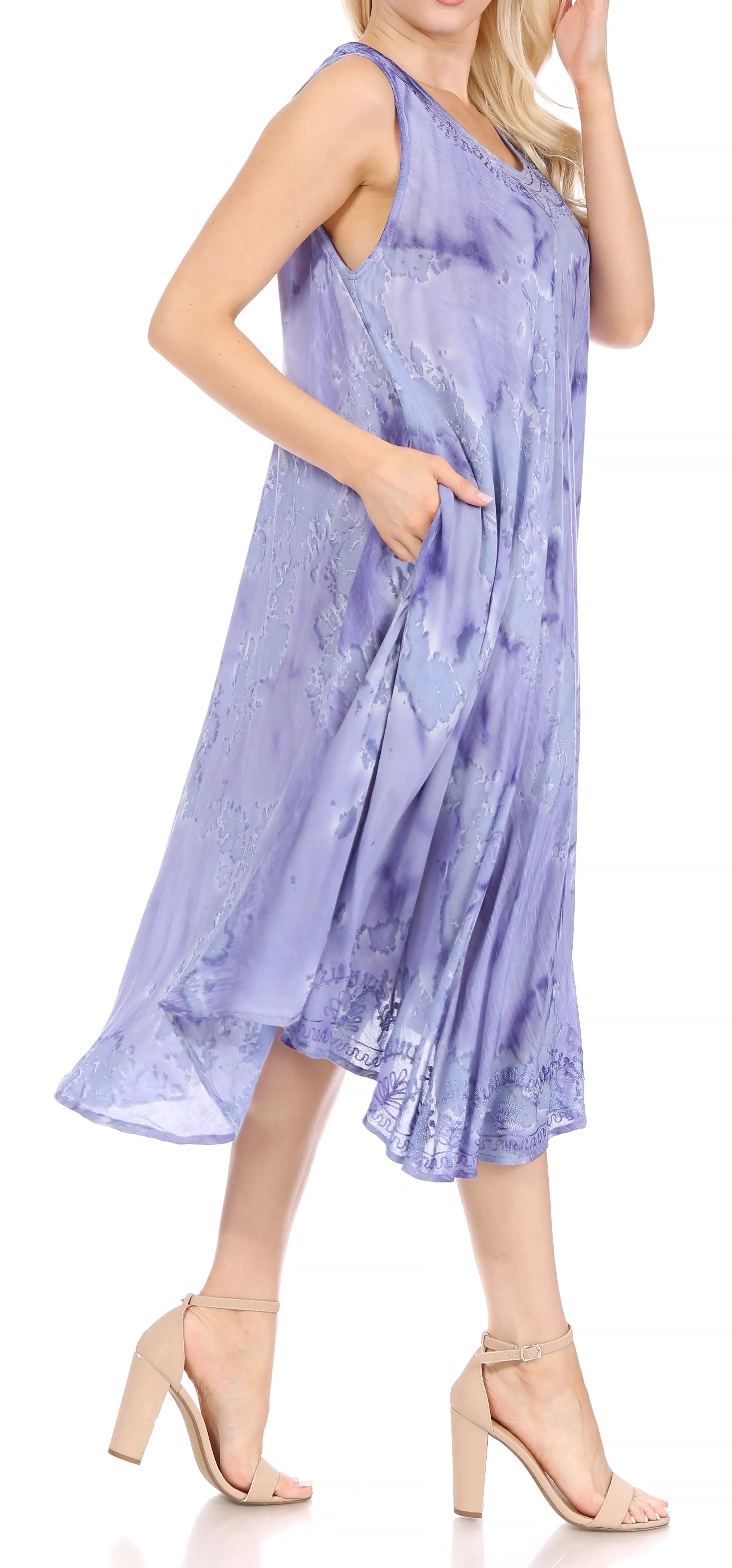 Sakkas Nora Sleeveless Embroidered Short Tie Dye Caftan Dress / Cover Up