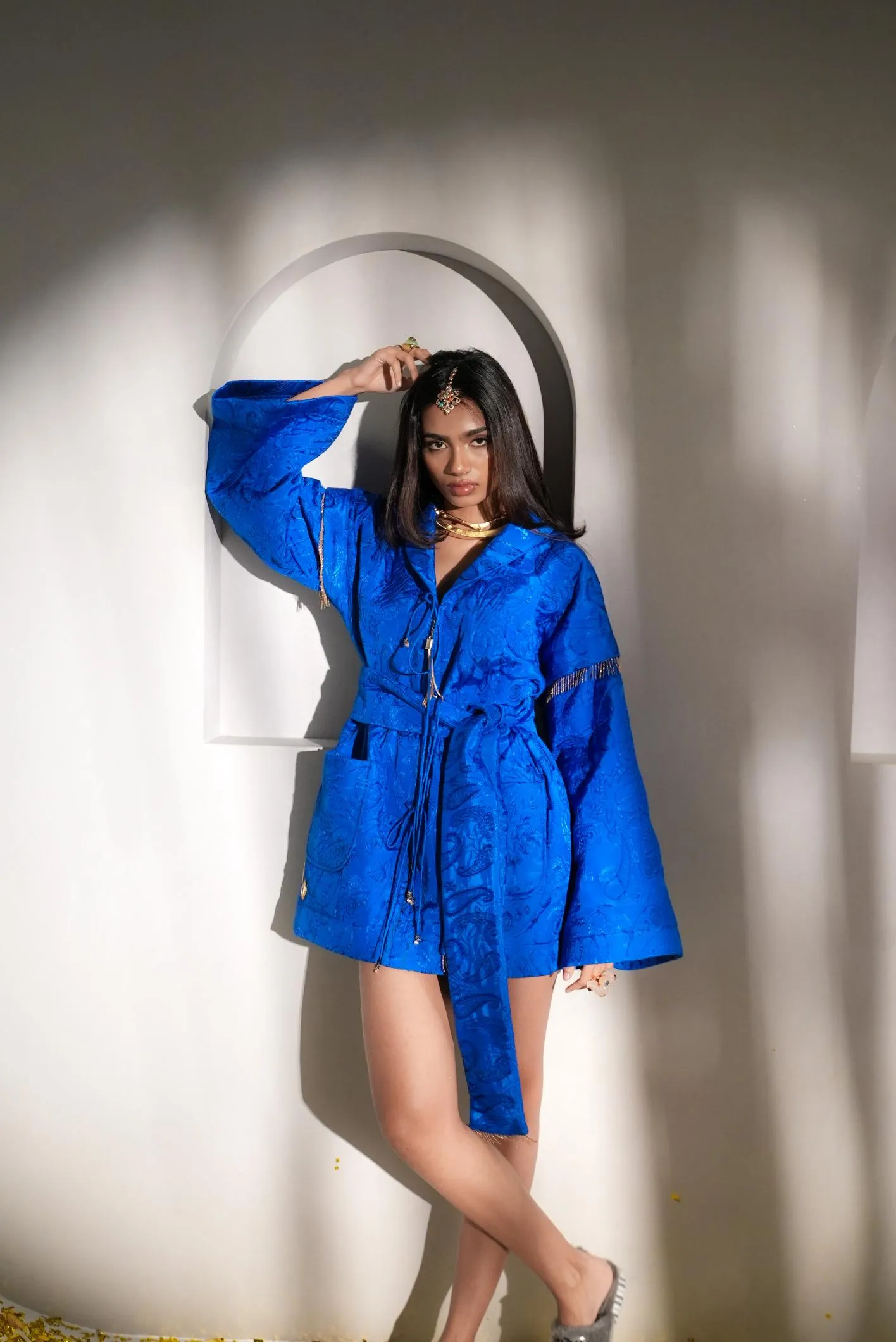 SAPPHIRE BLUE QUILTED LUX ROBE DRESS