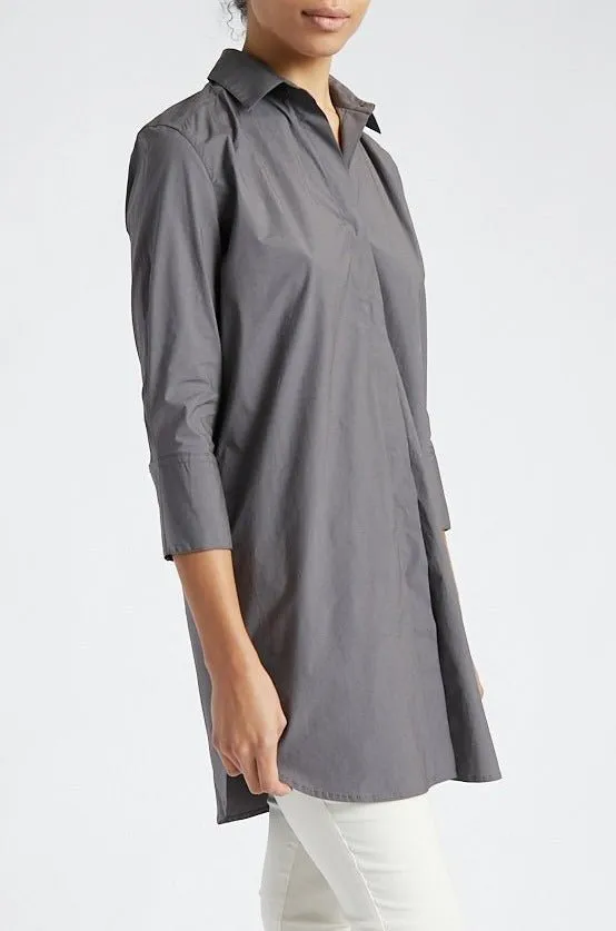 SARLA LONG BUTTON DOWN SHIRT IN ITALIAN STRETCH POPLIN