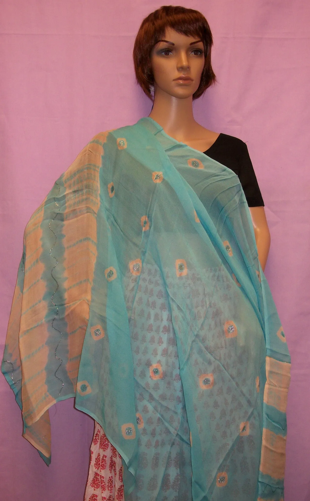 Scarf 314 Blue Tie Dye Chiffon Dupatta Chunni Shawl Wrap Shieno