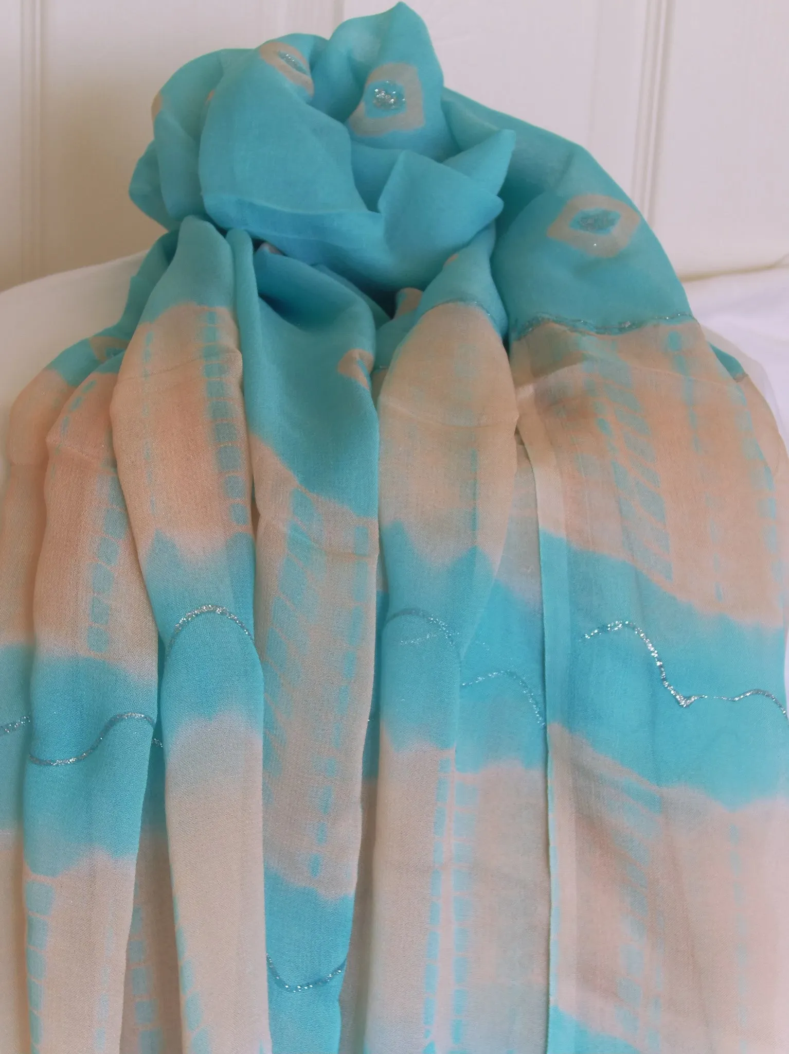 Scarf 314 Blue Tie Dye Chiffon Dupatta Chunni Shawl Wrap Shieno