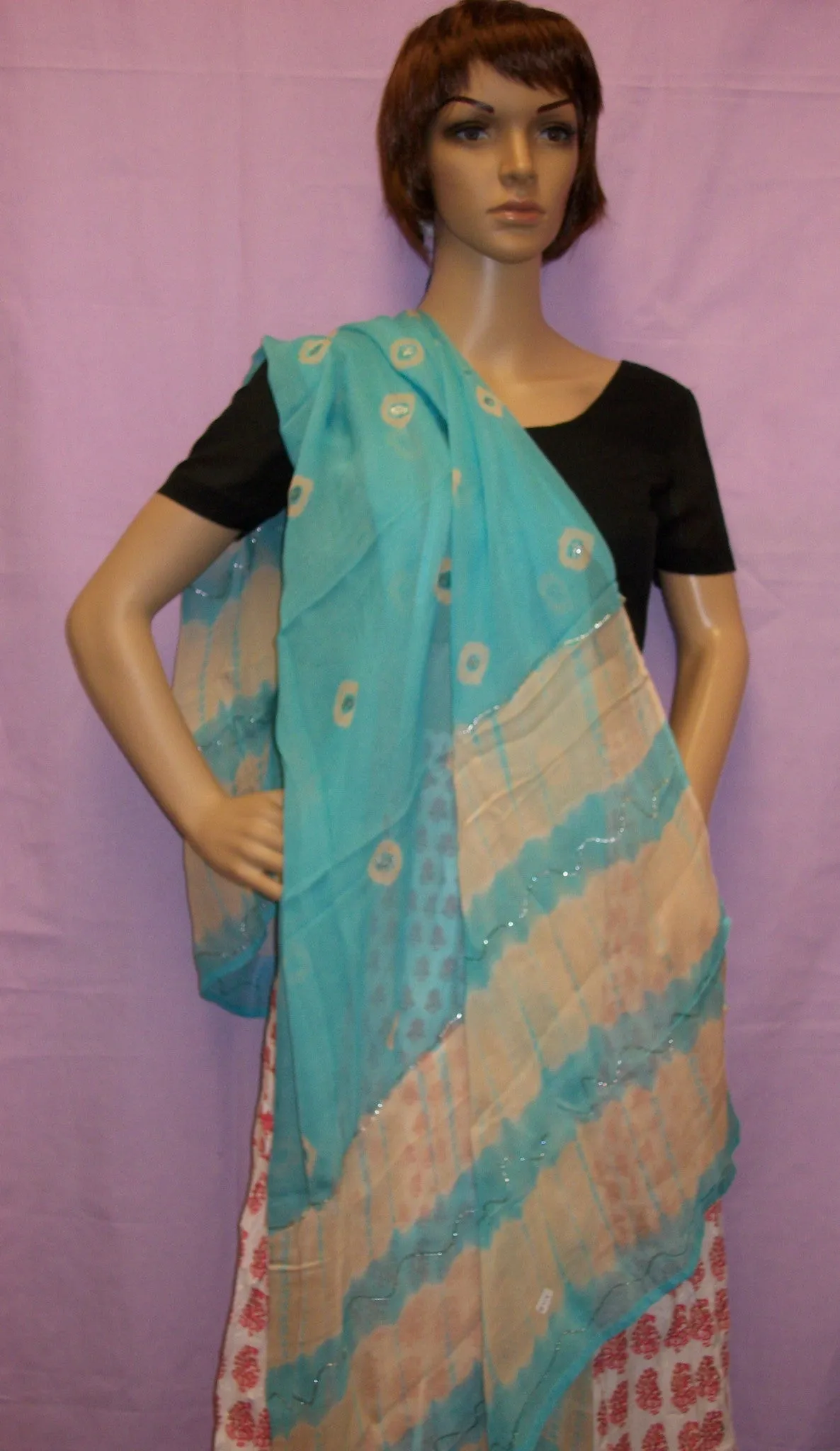 Scarf 314 Blue Tie Dye Chiffon Dupatta Chunni Shawl Wrap Shieno