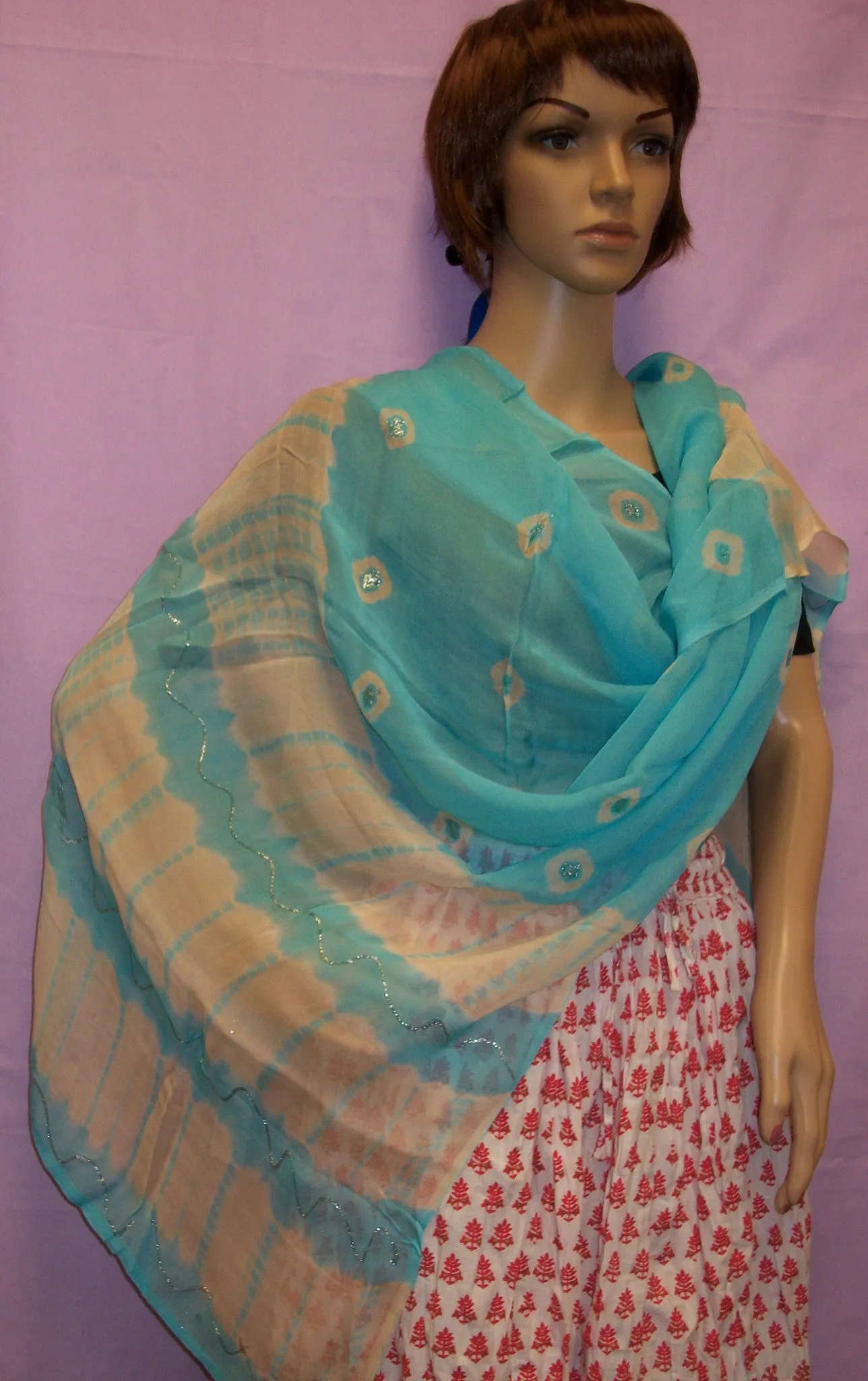 Scarf 314 Blue Tie Dye Chiffon Dupatta Chunni Shawl Wrap Shieno