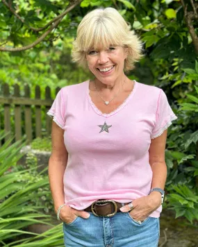 Sequin Star T-Shirt - Pale Pink