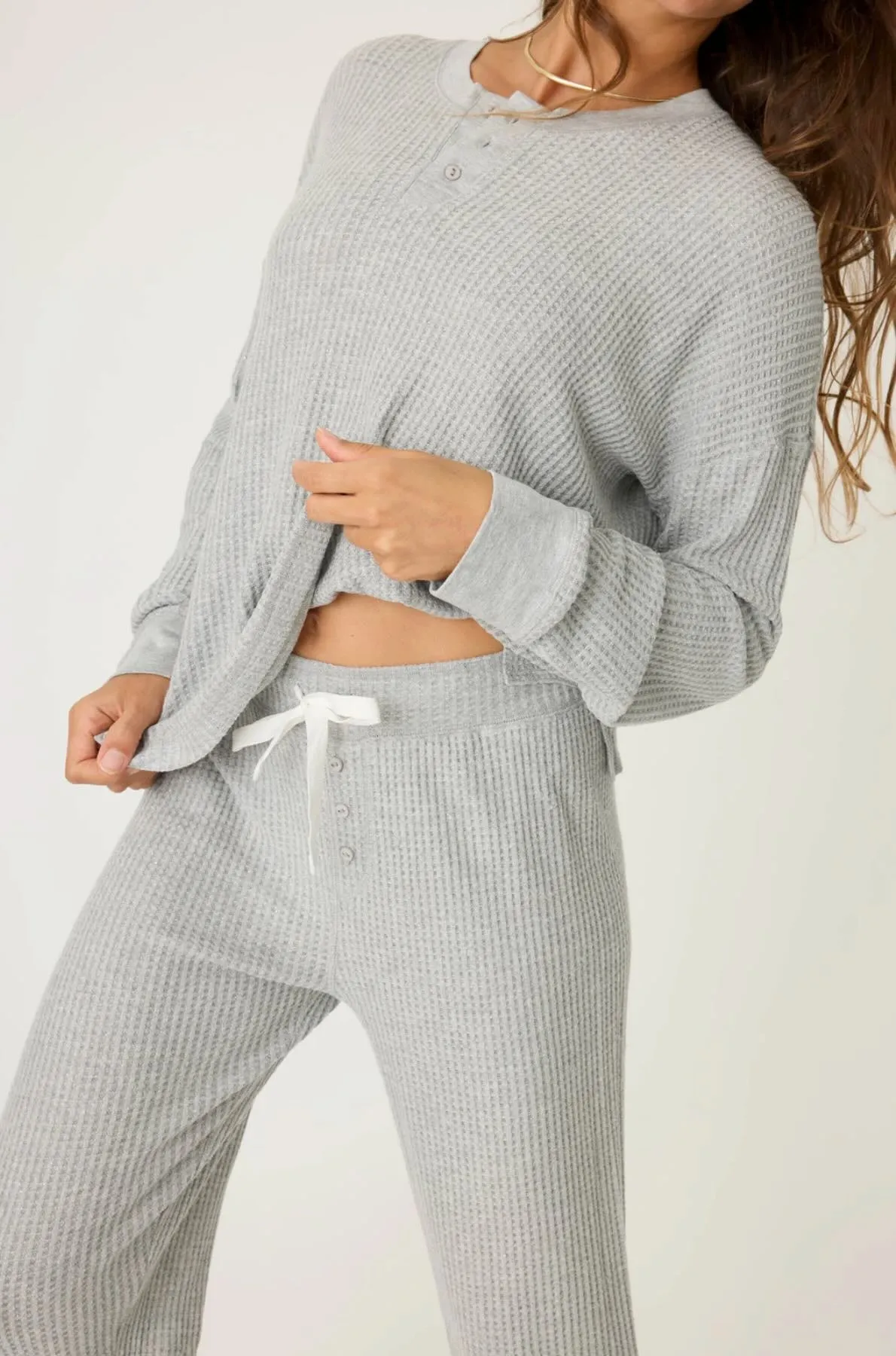 Silver Sparkle Waffle Thermal pajama set