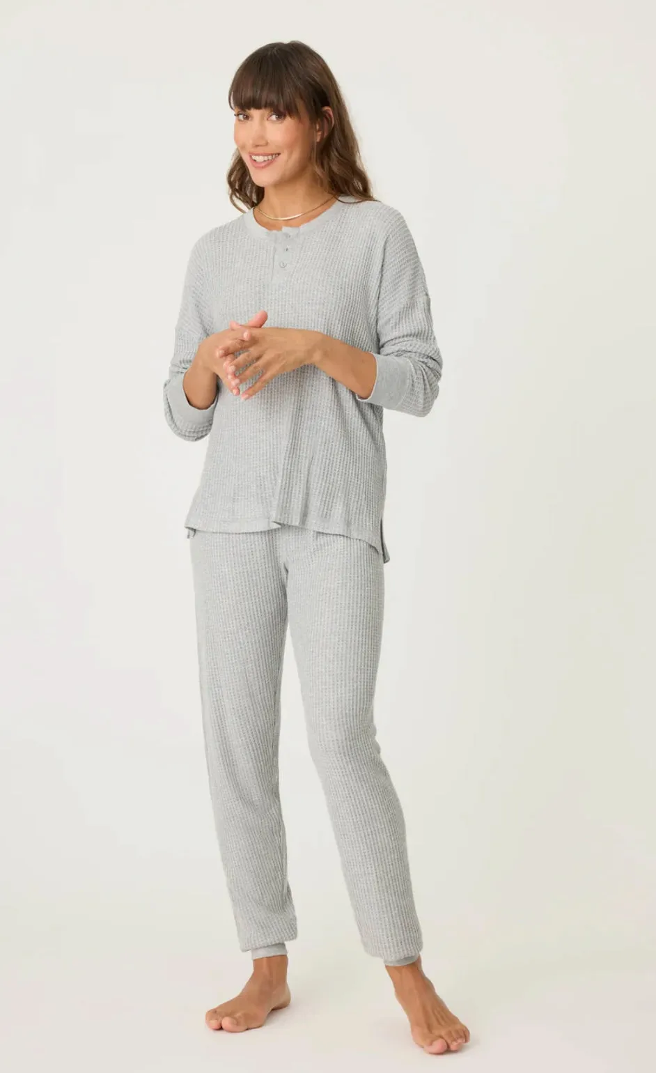 Silver Sparkle Waffle Thermal pajama set