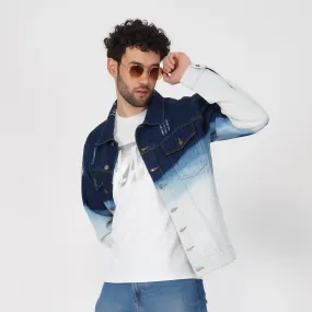 SLAY. Men's Embroidered Ombre Effect Button-Down Ripped Denim Jacket